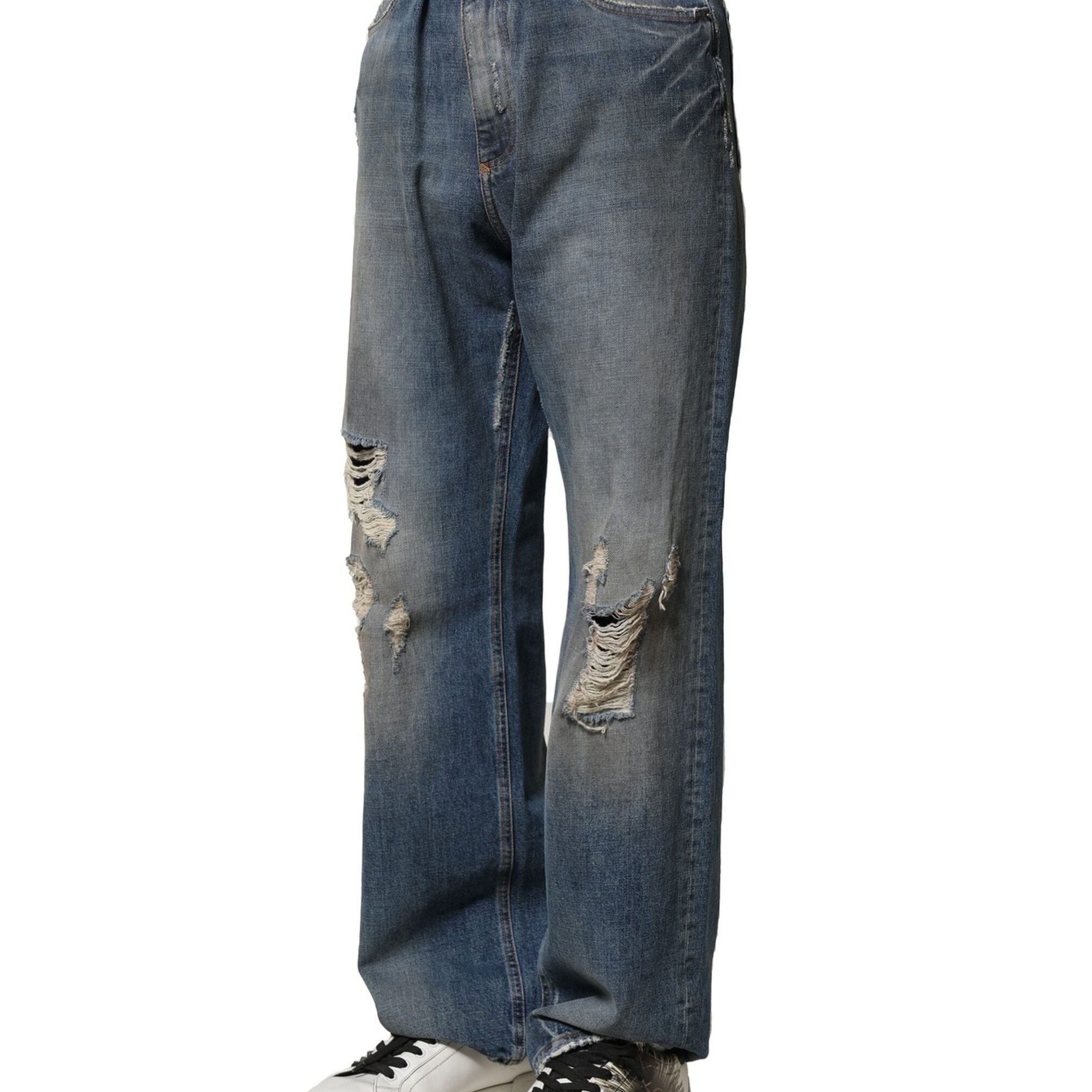 Dolce & Gabbana Blue Cotton Tattered Men Denim Jeans