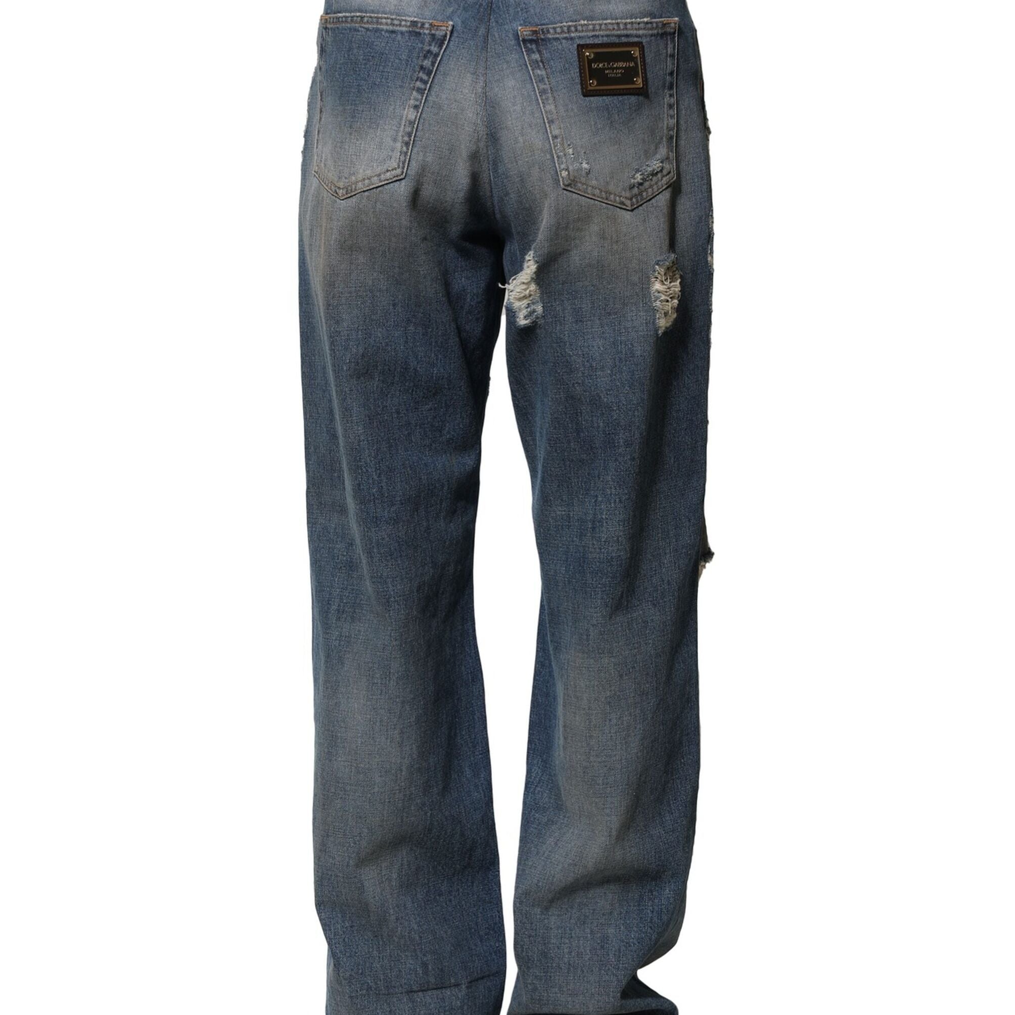 Dolce & Gabbana Blue Cotton Tattered Men Denim Jeans