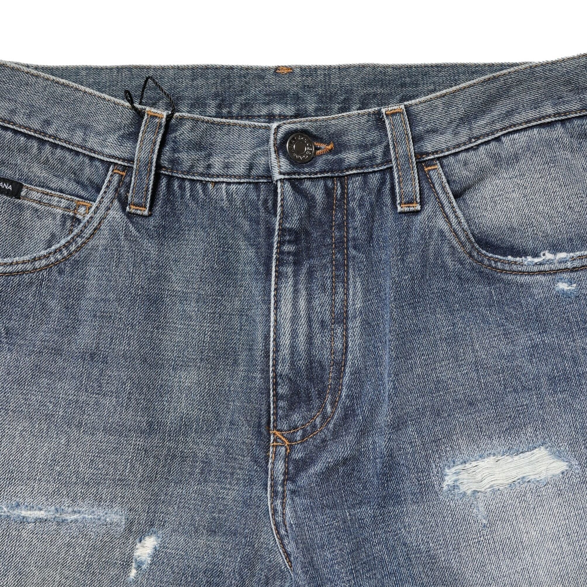 Dolce & Gabbana Blue Washed Tattered Straight Fit Denim Jeans