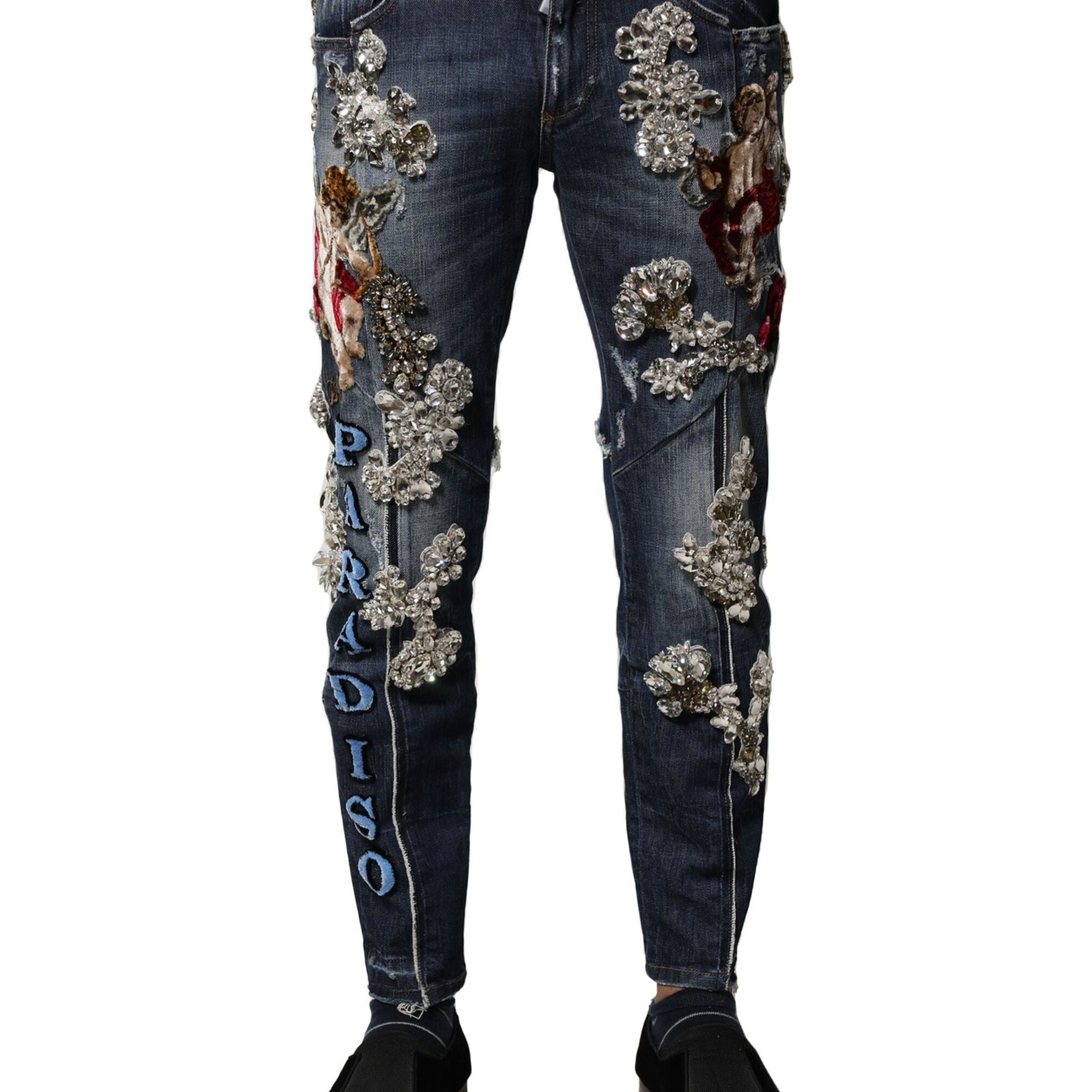 Dolce & Gabbana Blue Cotton Rhinestone Embellish Denim Jeans