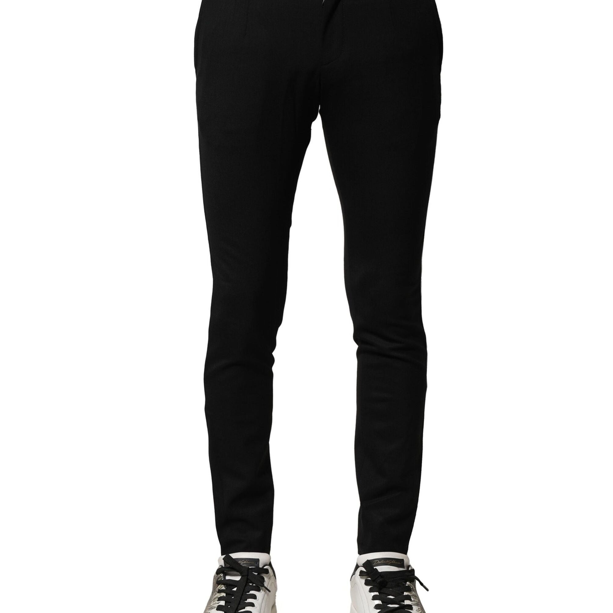 Dolce & Gabbana Black Wool Men Skinny Mid Waist Pants