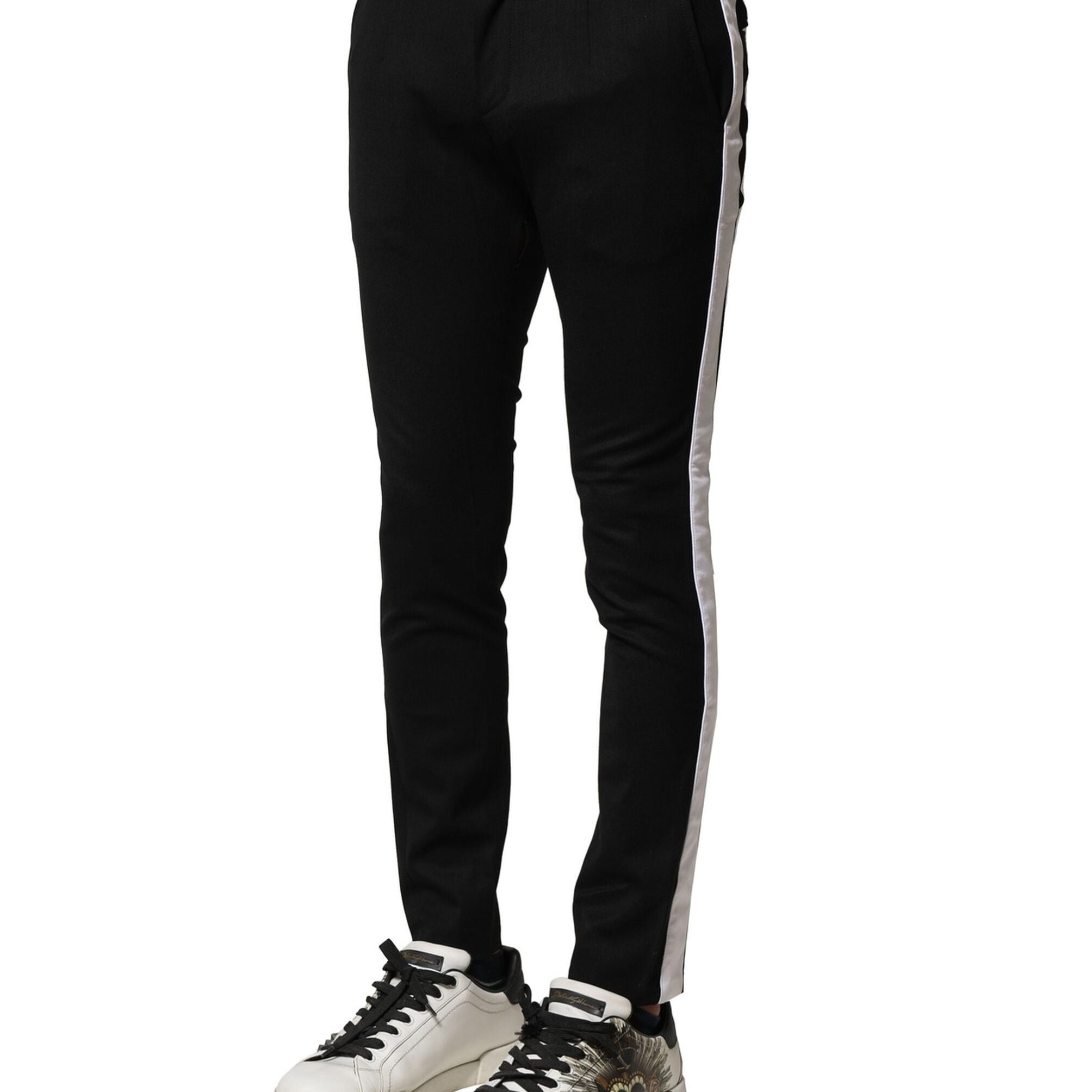 Dolce & Gabbana Black Wool Men Skinny Mid Waist Pants