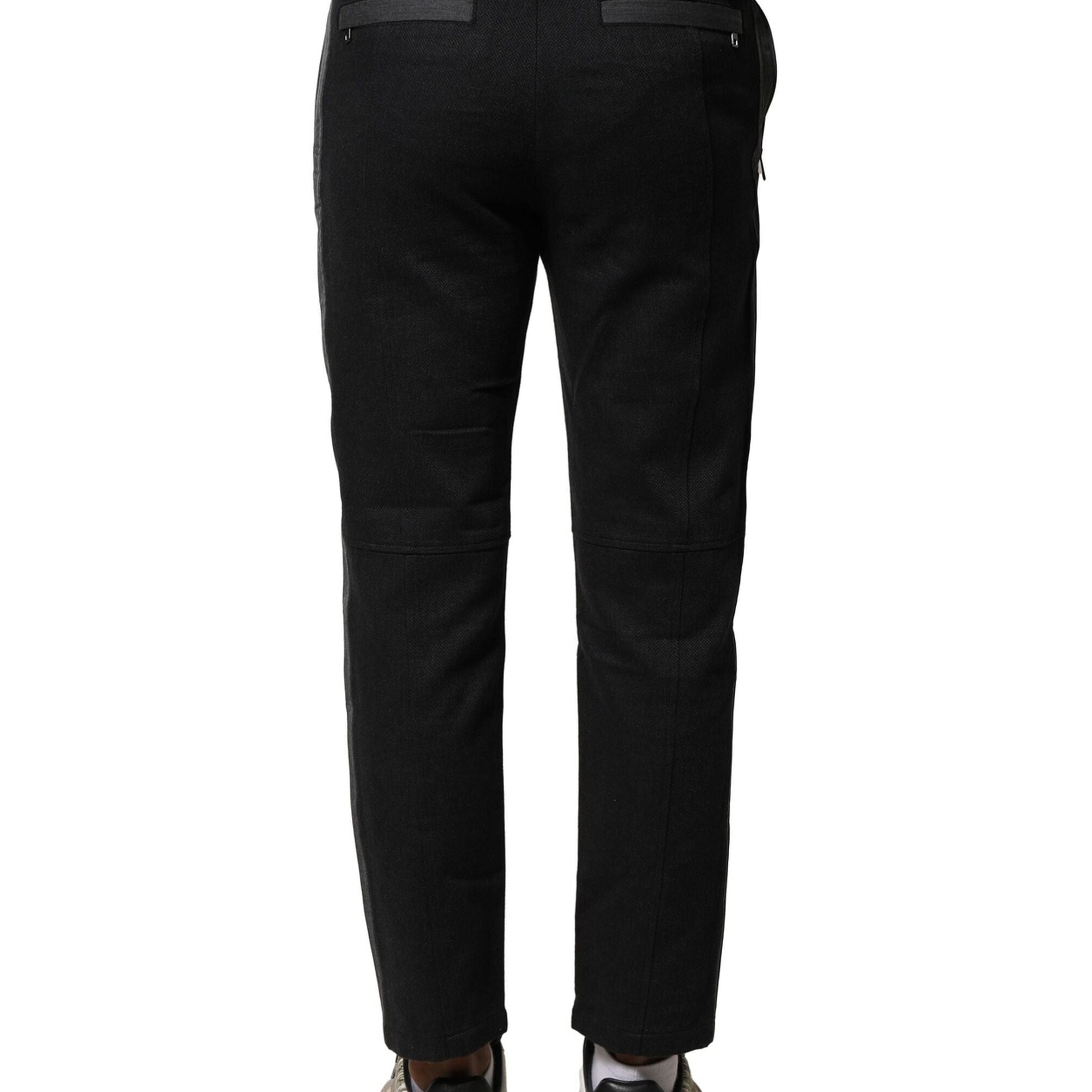 Dolce & Gabbana Black Gray Cotton Tapered Men Pants
