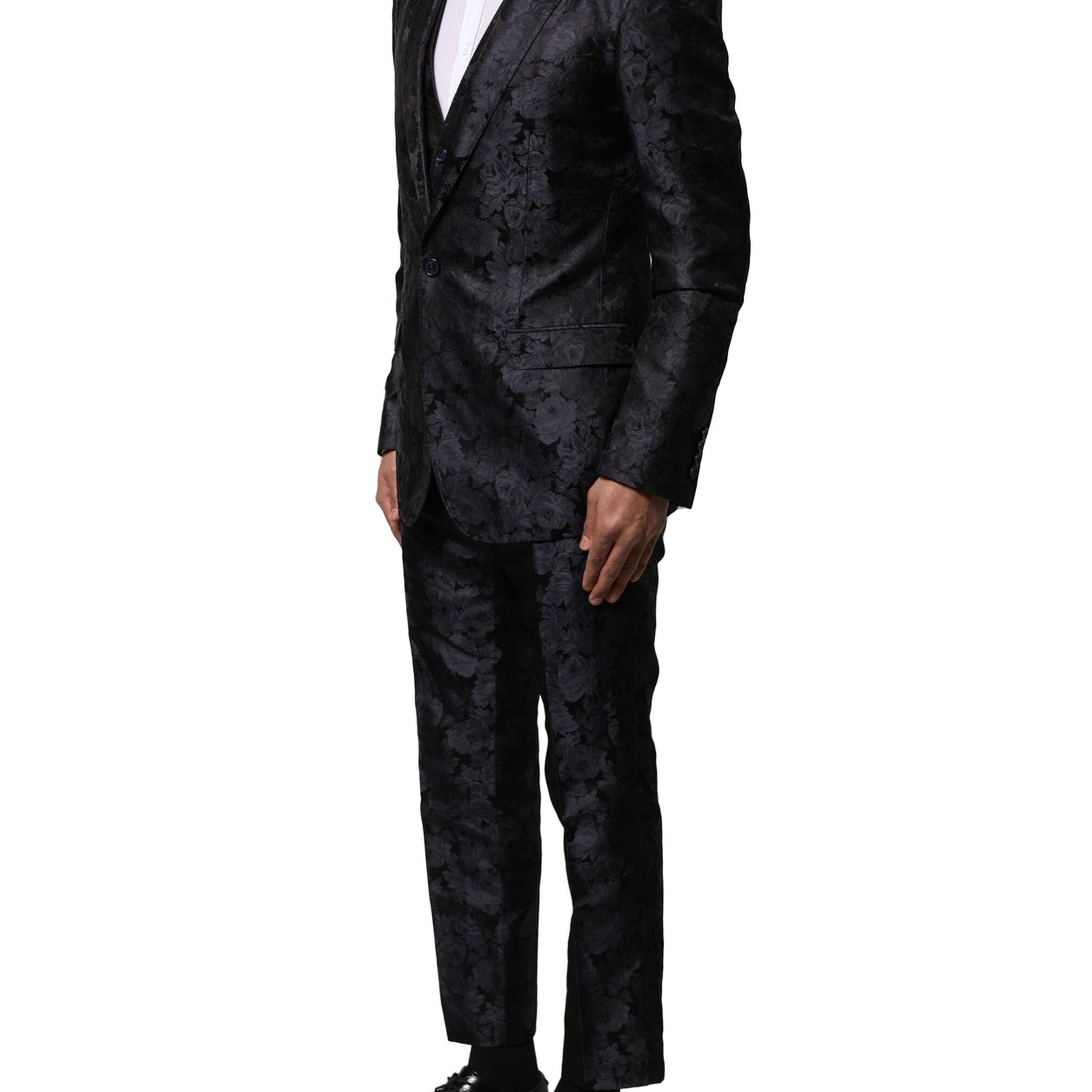 Dolce & Gabbana Black Jacquard 3 Piece Single Breasted Suit