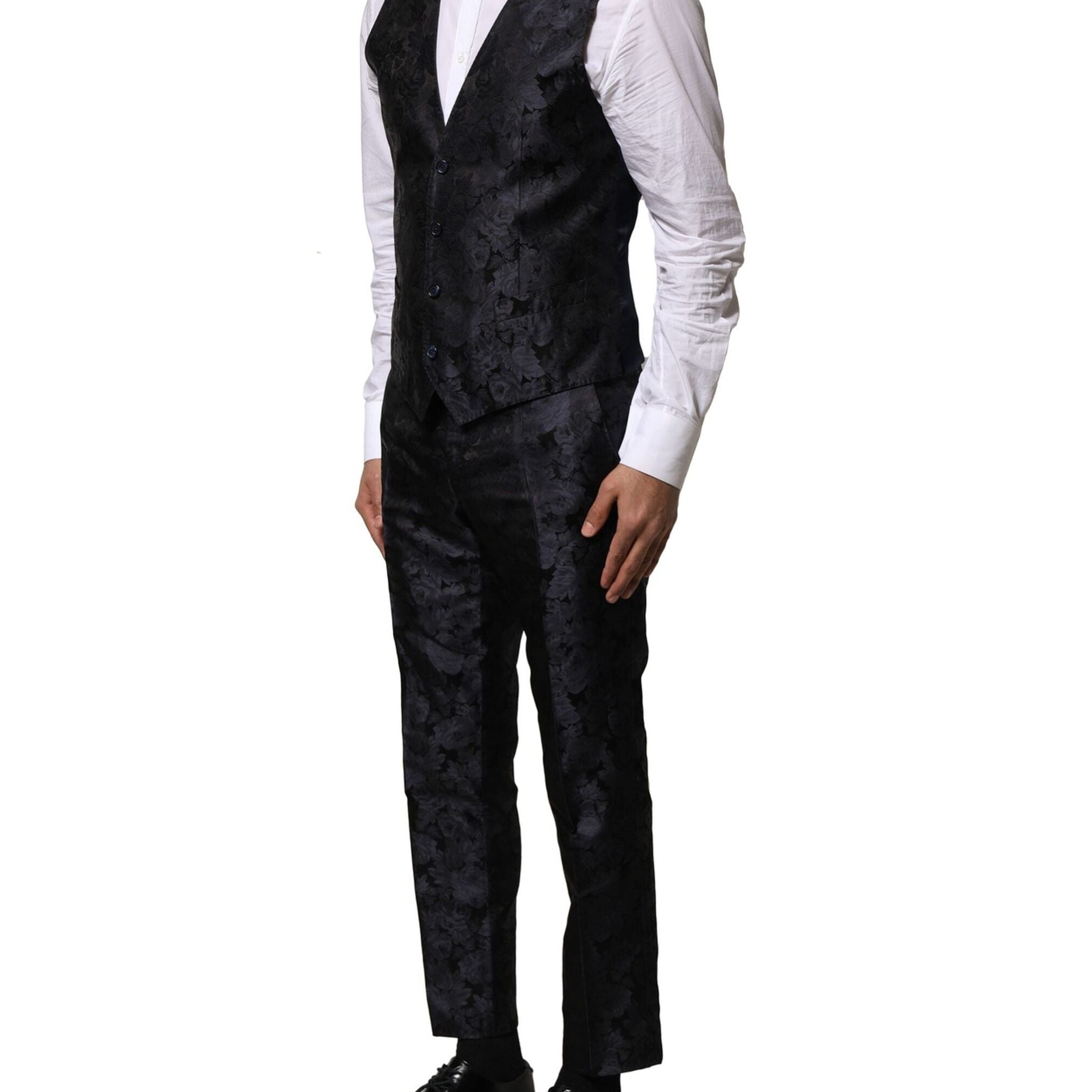 Dolce & Gabbana Black Jacquard 3 Piece Single Breasted Suit