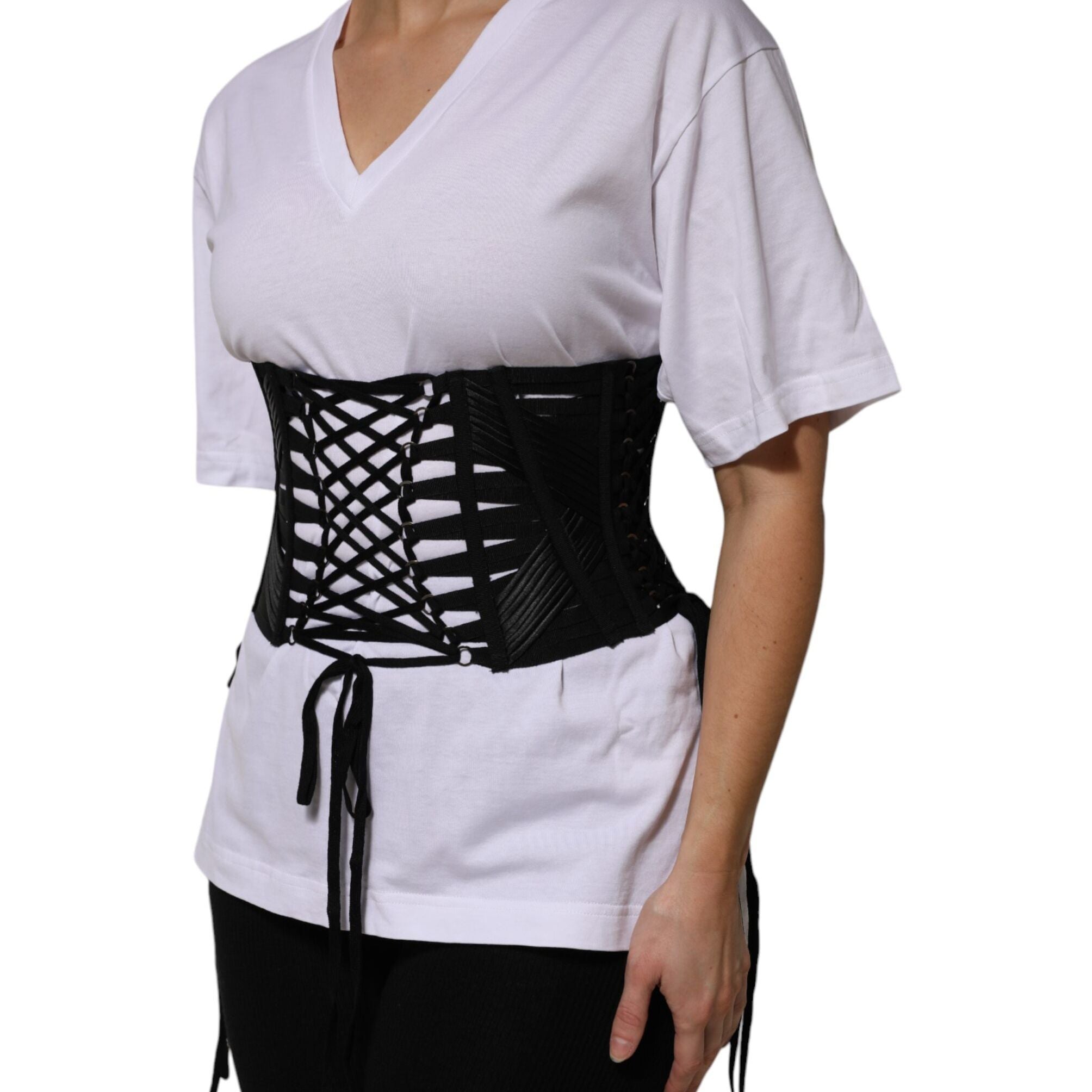 Dolce & Gabbana Black Cotton Waist LaceUp Strap Corset Belt