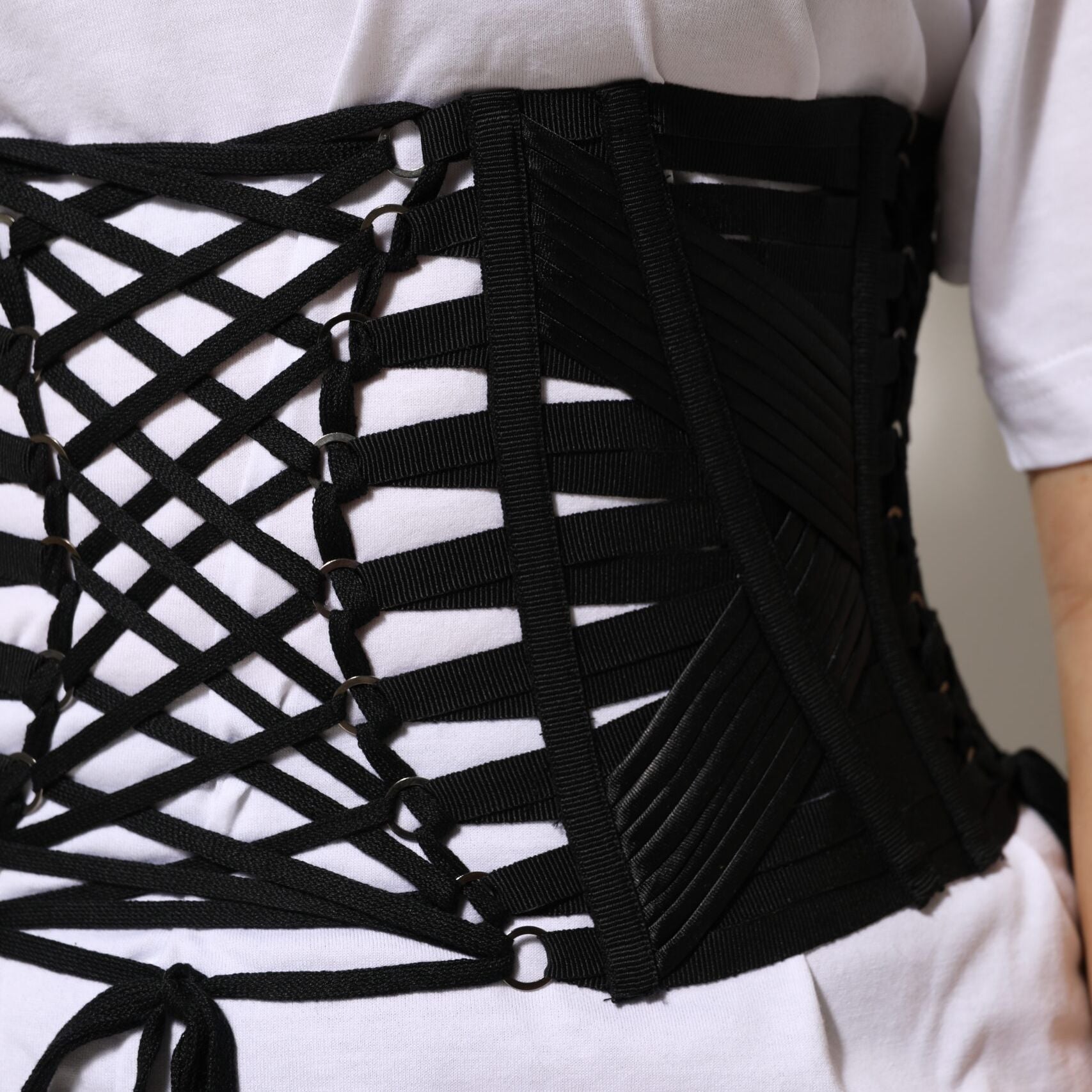 Dolce & Gabbana Black Cotton Waist LaceUp Strap Corset Belt