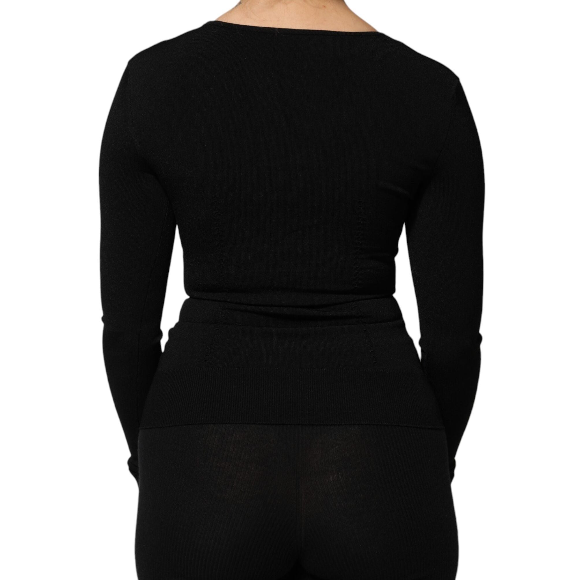Dolce & Gabbana Black Square Neck Long Sleeves Pullover Top
