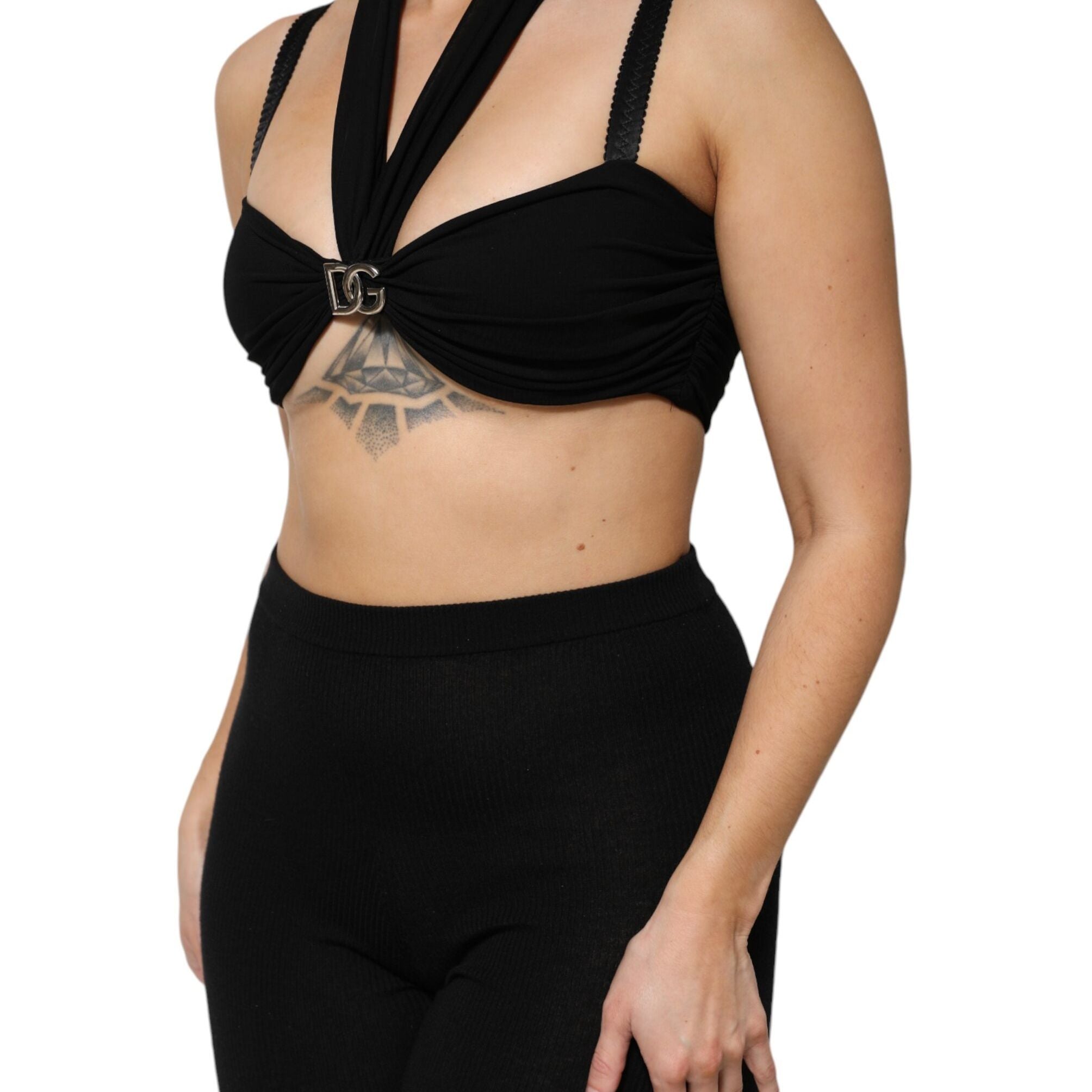 Dolce & Gabbana Black Cropped Viscose Halter Bustier Top