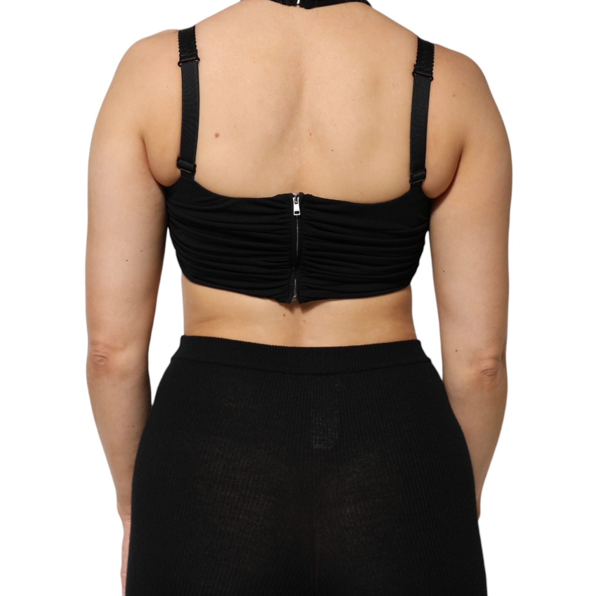 Dolce & Gabbana Black Cropped Viscose Halter Bustier Top