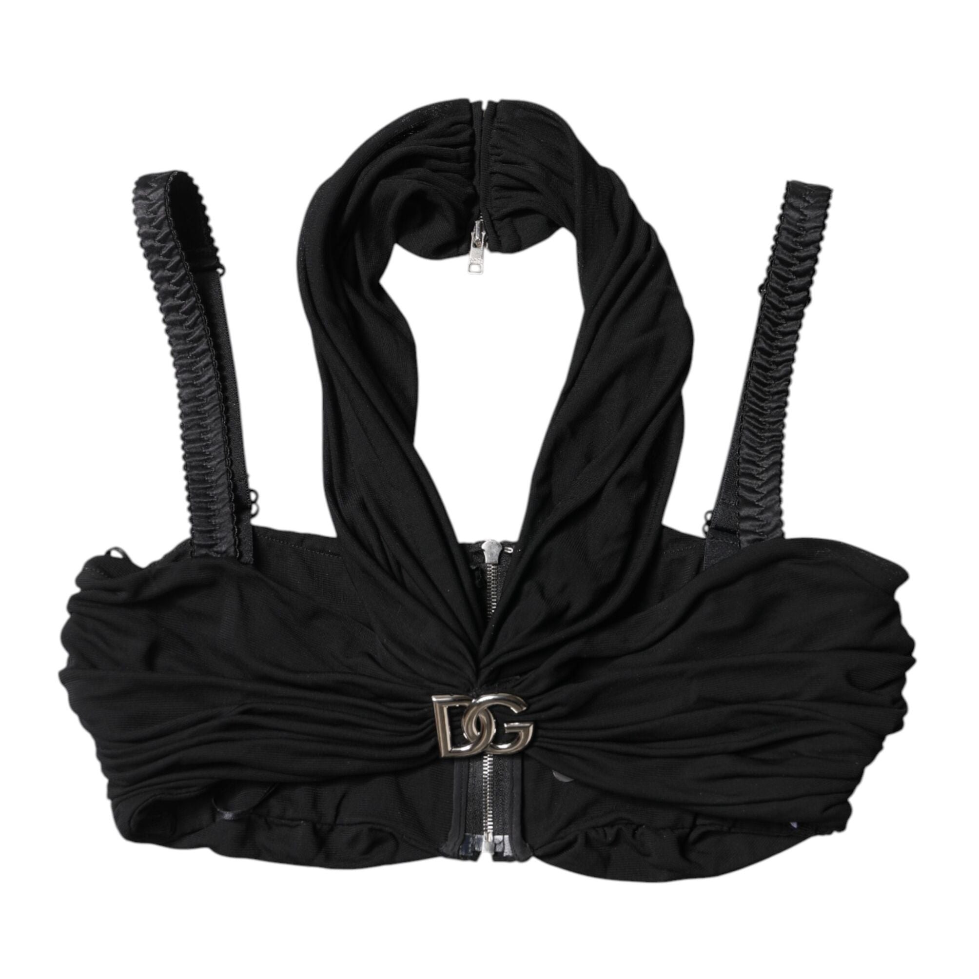 Dolce & Gabbana Black Cropped Viscose Halter Bustier Top