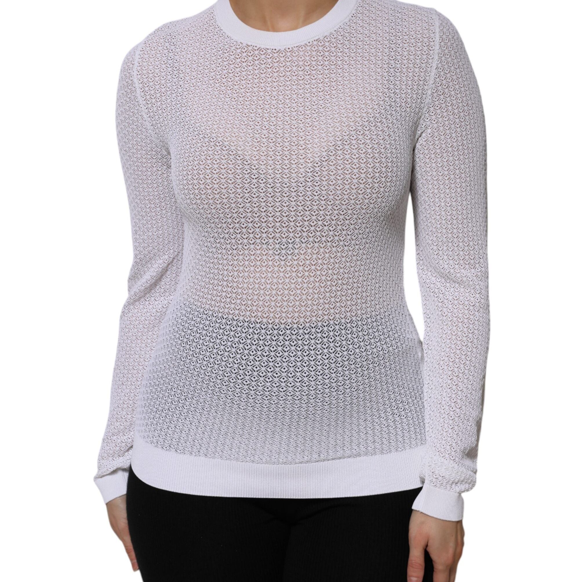 Dolce & Gabbana White Round Neck Long Sleeves Pullover Top