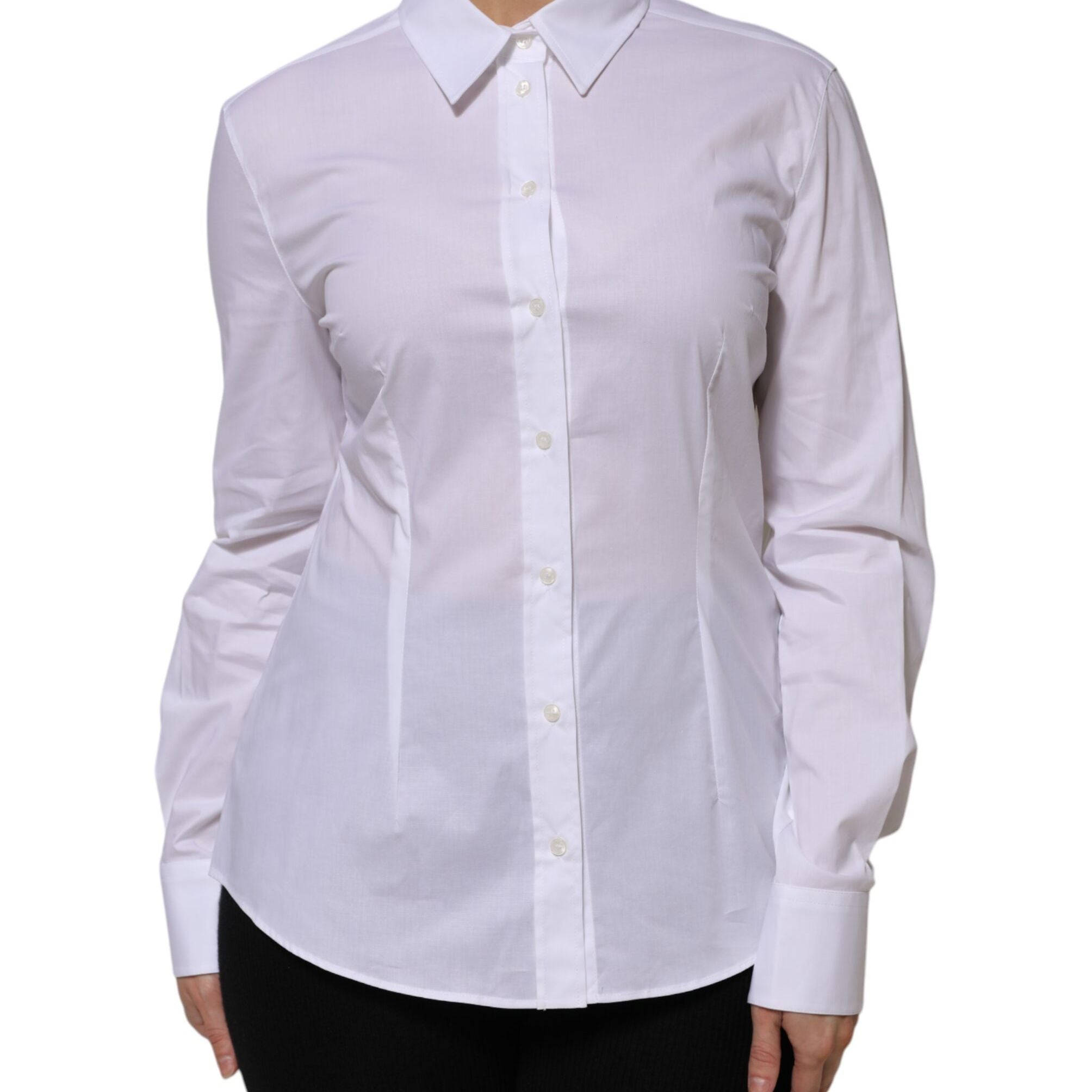 Dolce & Gabbana White Cotton Collared Long Sleeves Shirt Top