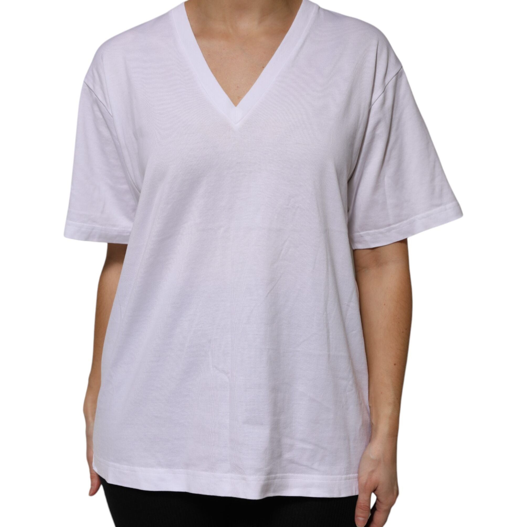 Dolce & Gabbana White Cotton Short Sleeves V-neck T-shirt