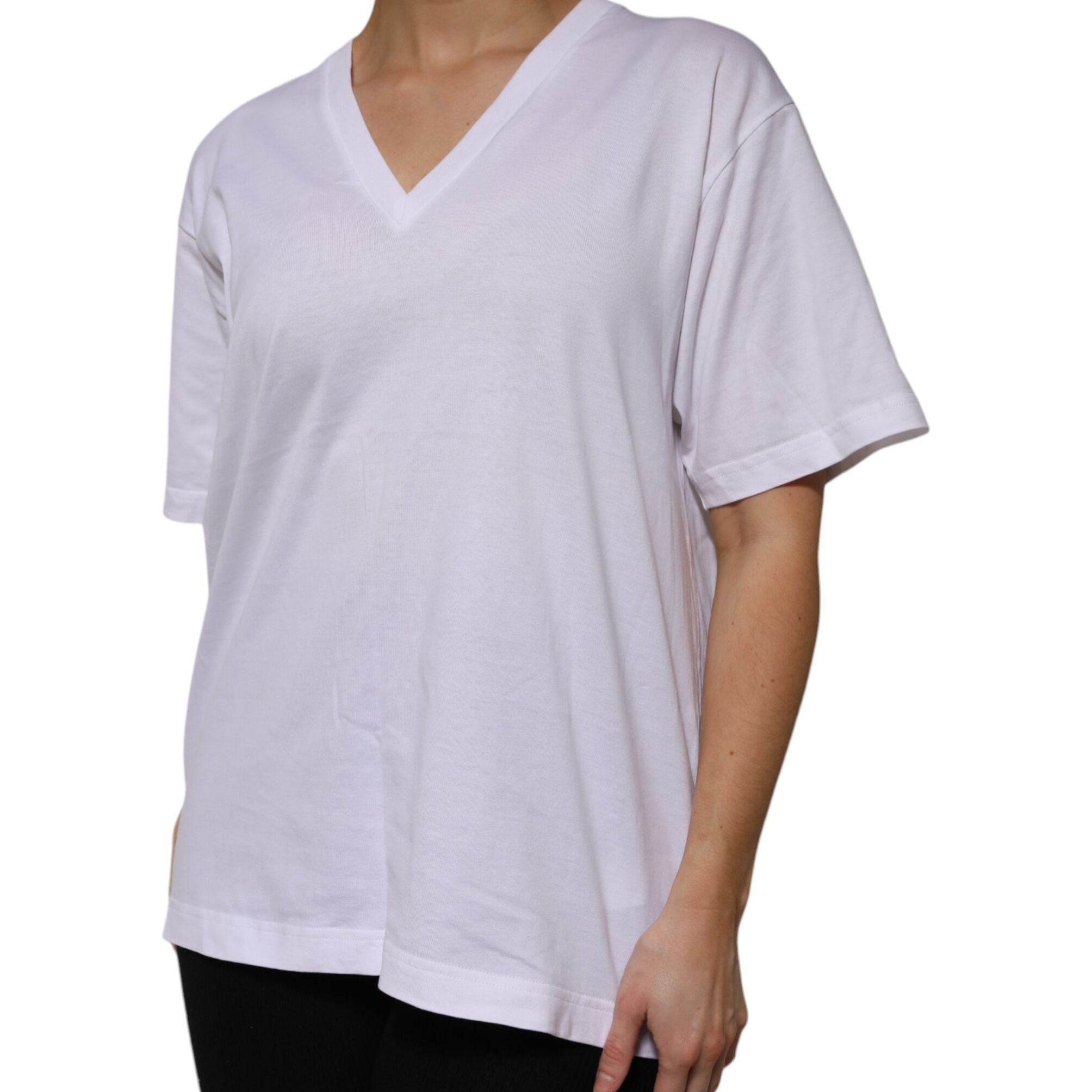 Dolce & Gabbana White Cotton Short Sleeves V-neck T-shirt