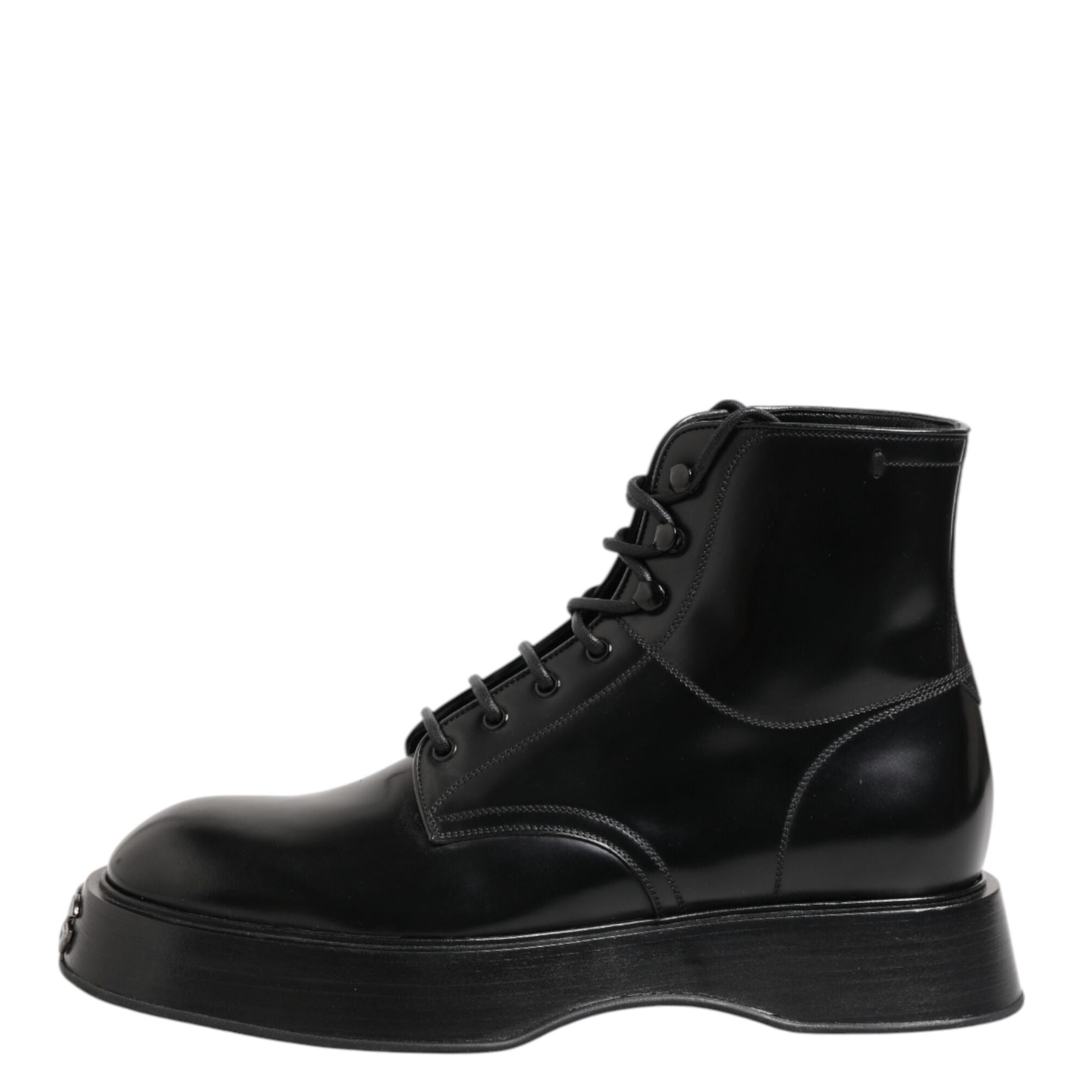 Dolce & Gabbana Black Leather Logo Ankle Boots Lace Up Shoes