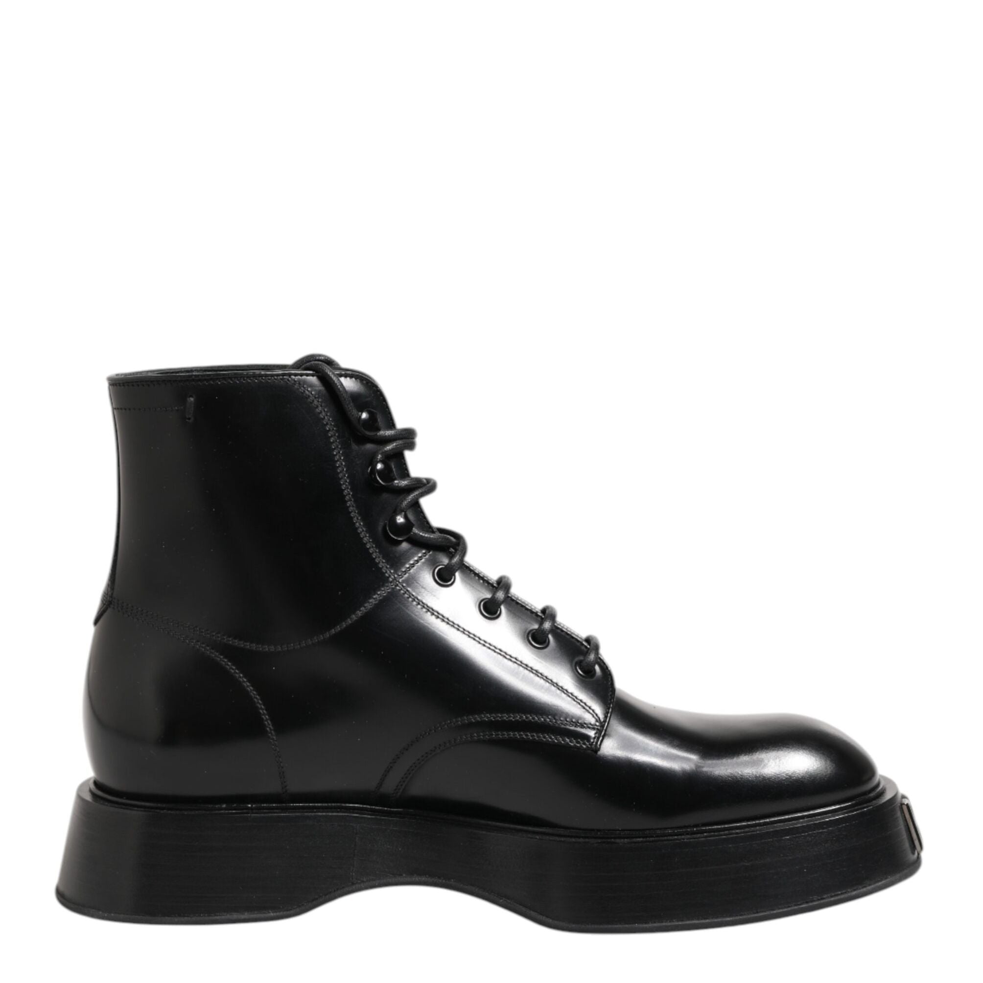 Dolce & Gabbana Black Leather Logo Ankle Boots Lace Up Shoes