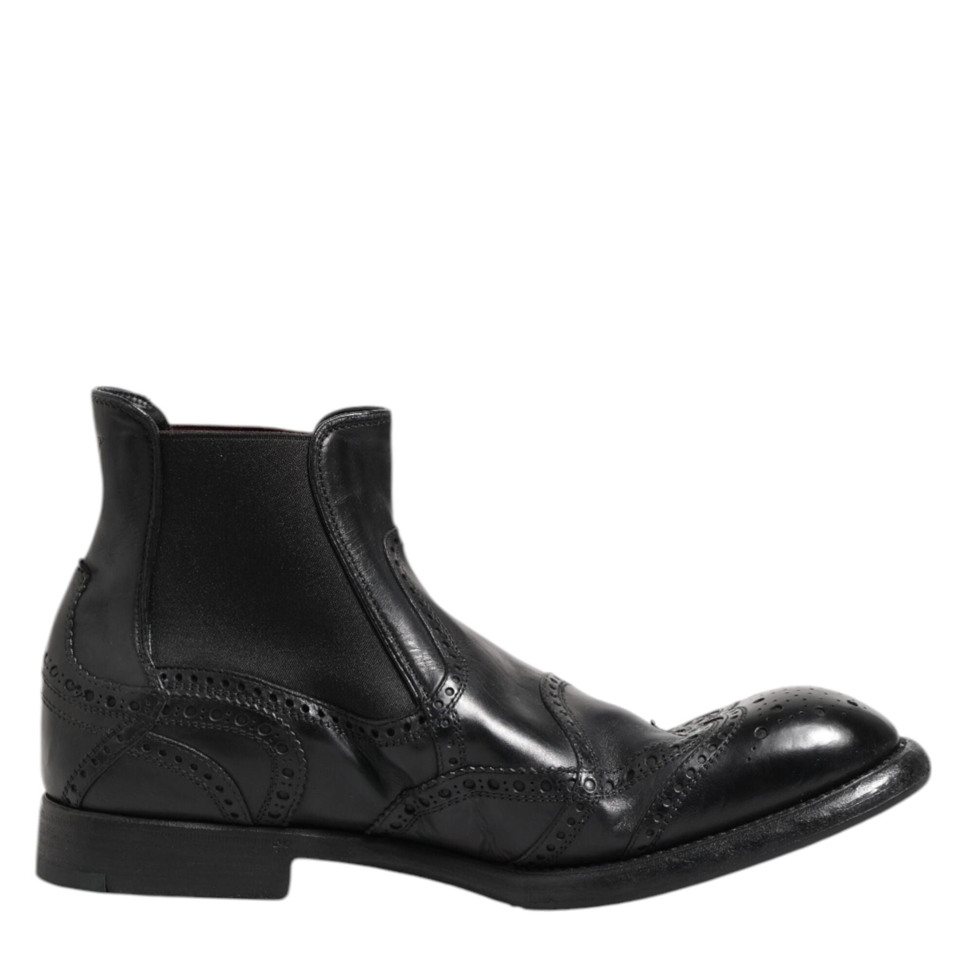 Dolce & Gabbana Black Leather Ankle Boots Slip On Shoes