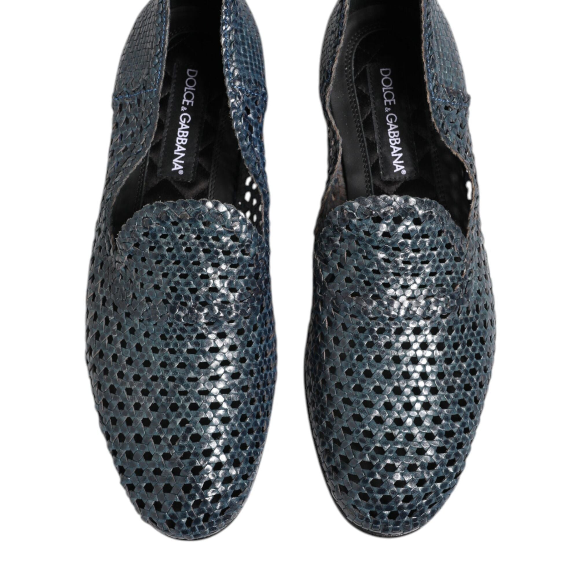 Dolce & Gabbana Blue Woven Leather Slip On Loafers Shoes