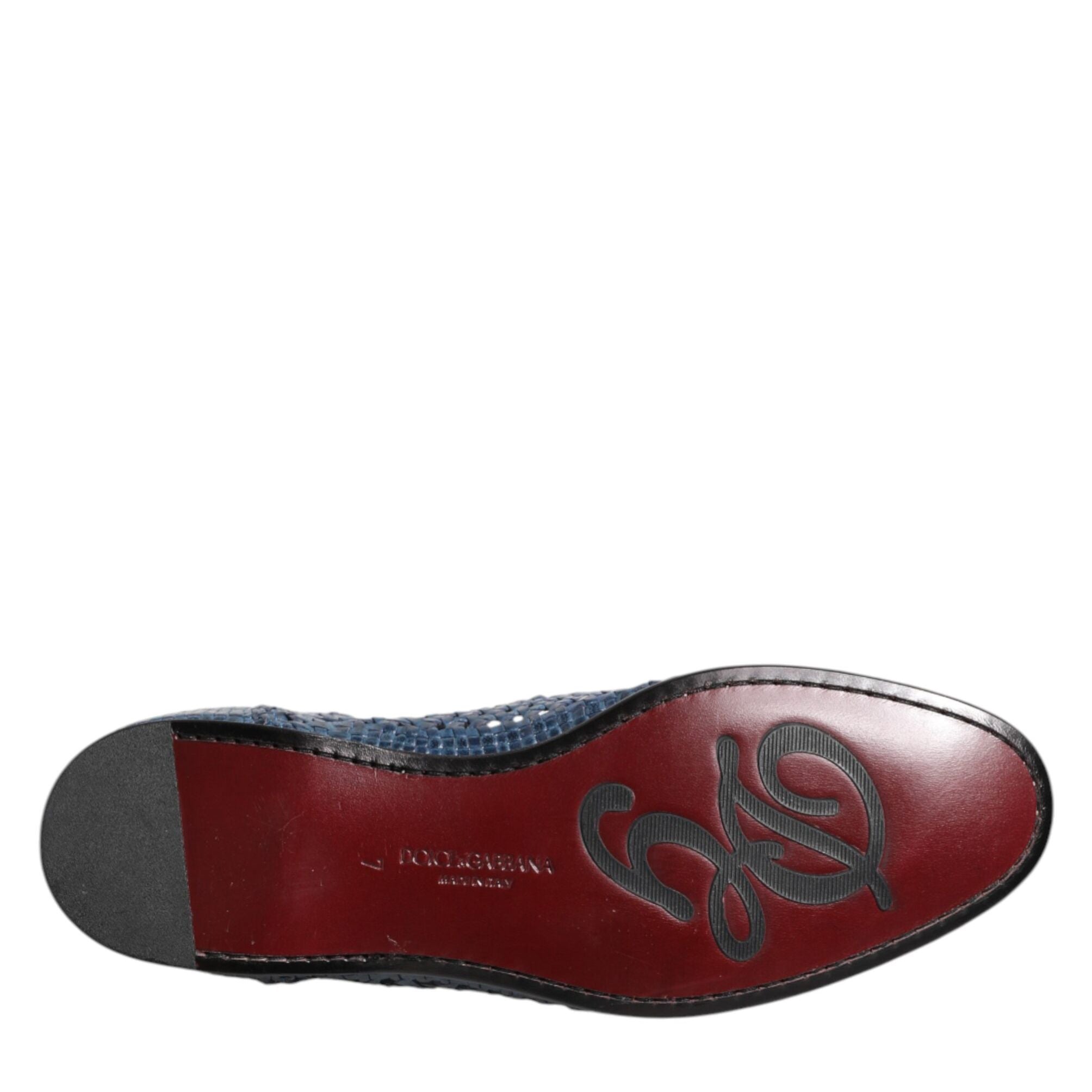 Dolce & Gabbana Blue Woven Leather Slip On Loafers Shoes