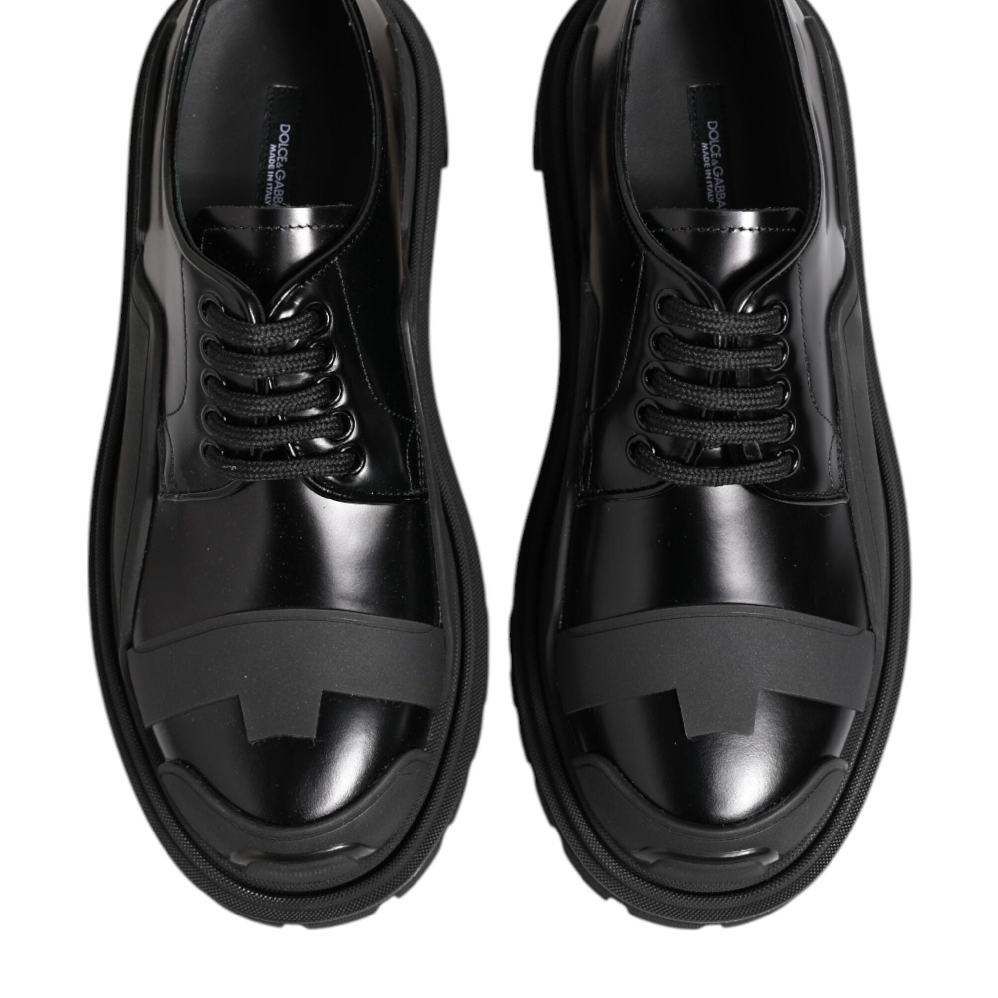 Dolce & Gabbana Black Patent Leather Trekking Derby Shoes
