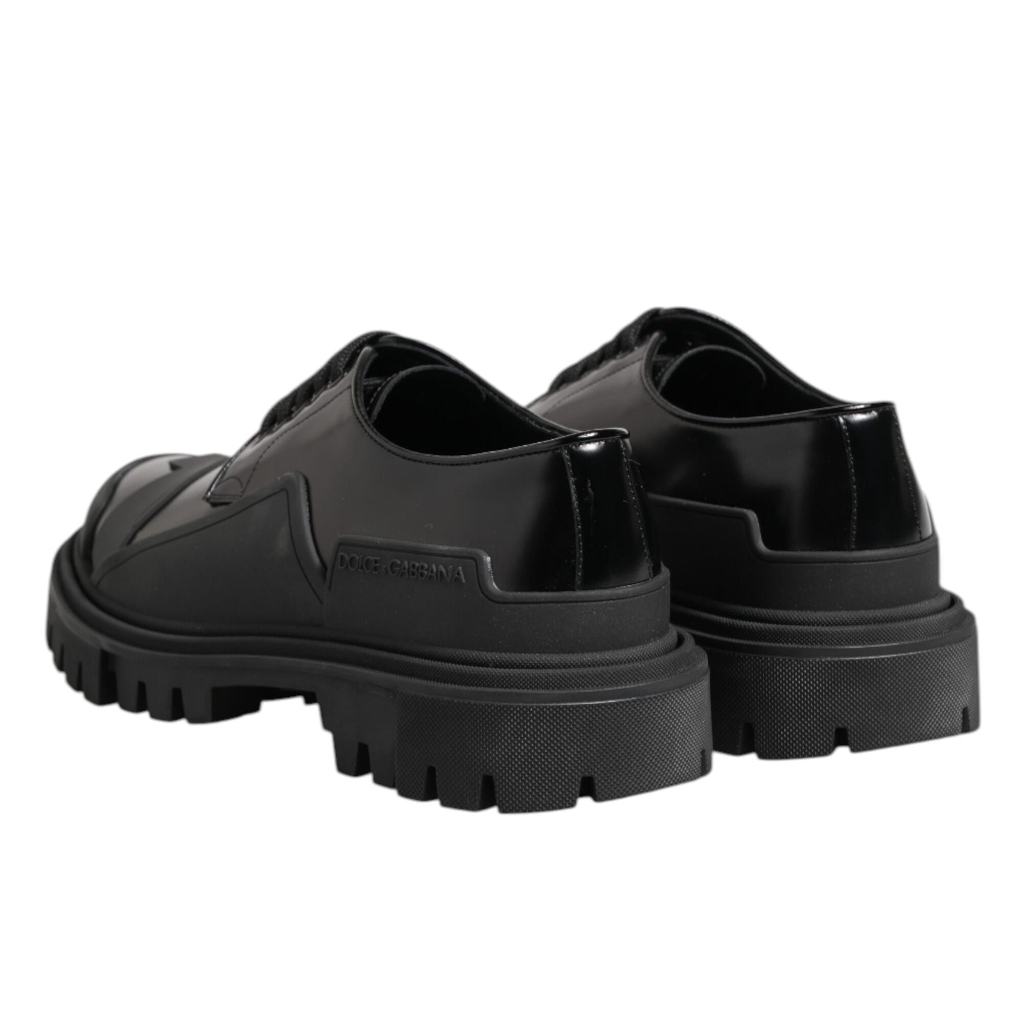 Dolce & Gabbana Black Patent Leather Trekking Derby Shoes