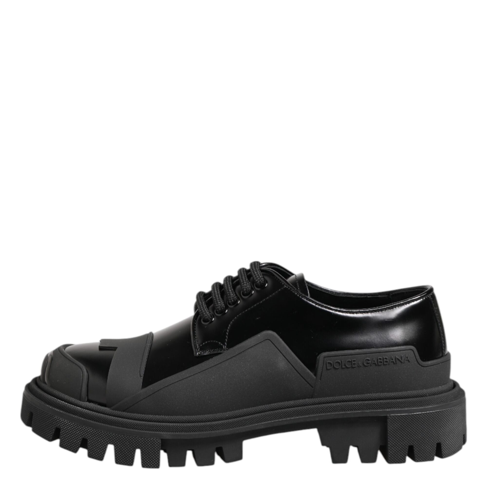 Dolce & Gabbana Black Patent Leather Trekking Derby Shoes