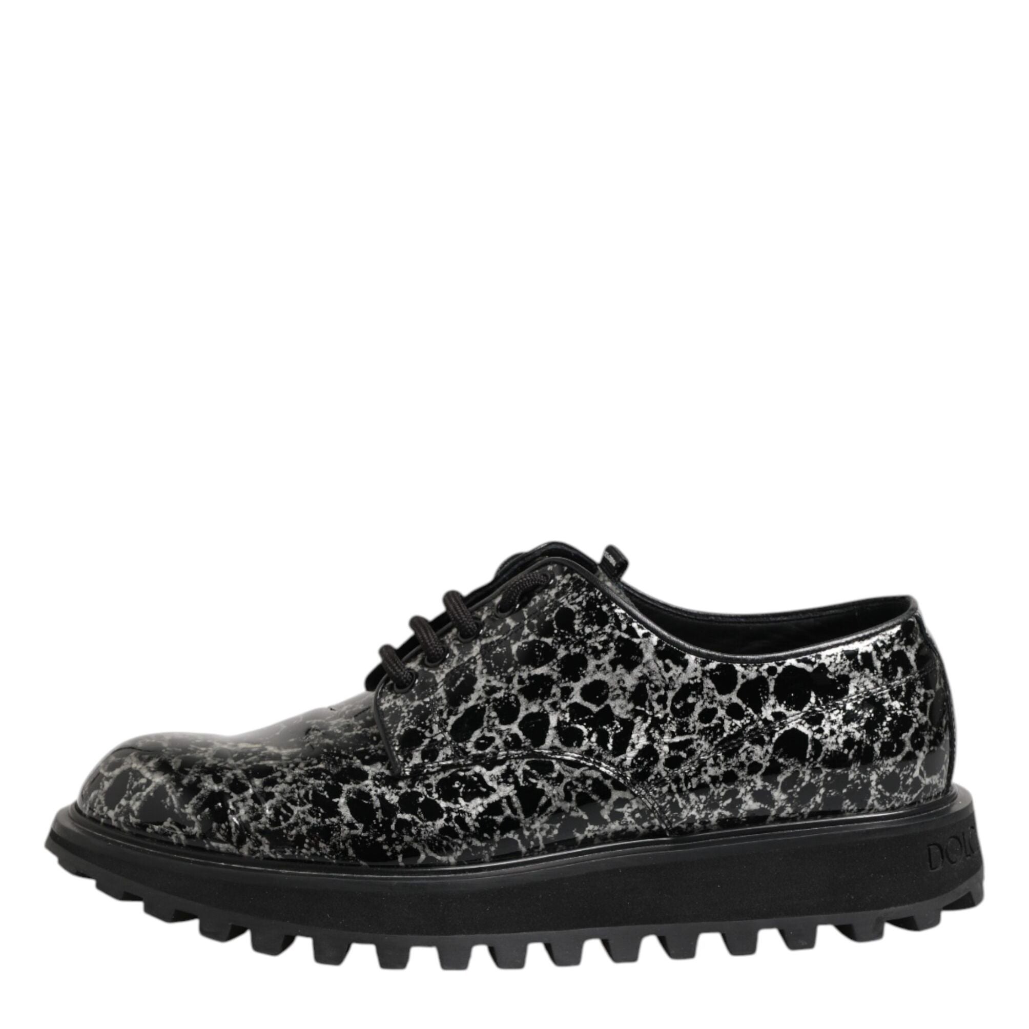 Dolce & Gabbana Black White Calfskin Chunky Derby Shoes