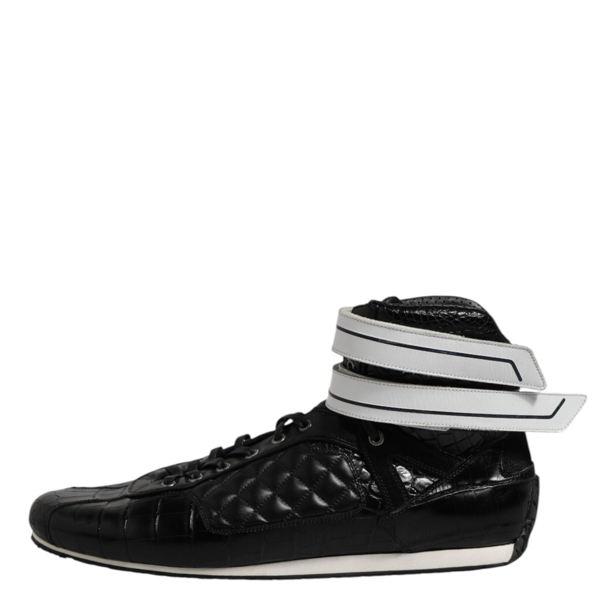 Dolce & Gabbana Black Quilted Leather Lace Up Sneakers Shoes