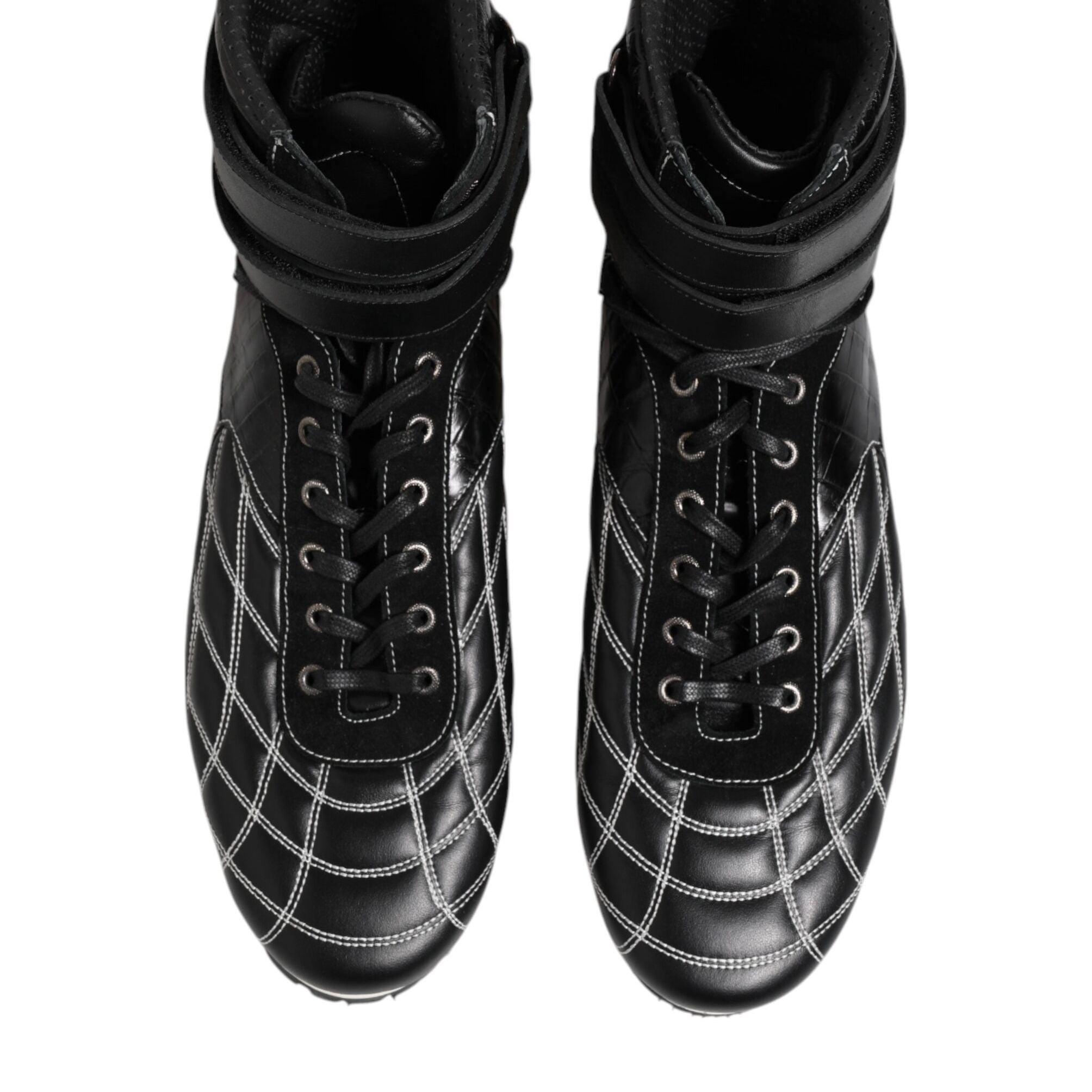 Dolce & Gabbana Black Quilted Leather Lace Up Sneakers Shoes