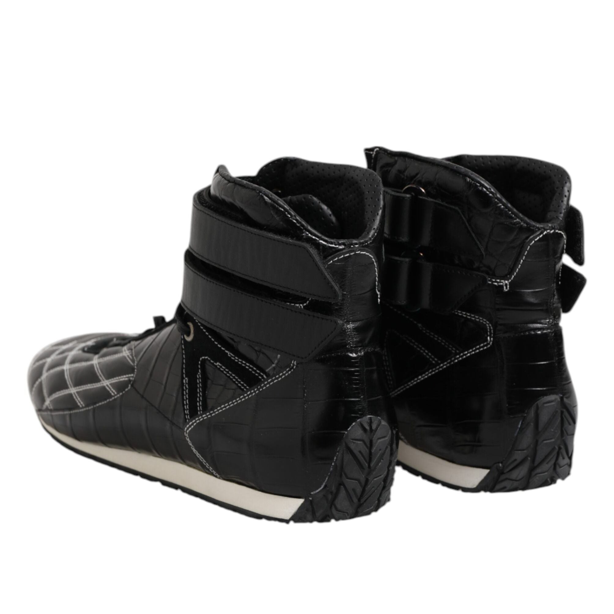 Dolce & Gabbana Black Quilted Leather Lace Up Sneakers Shoes