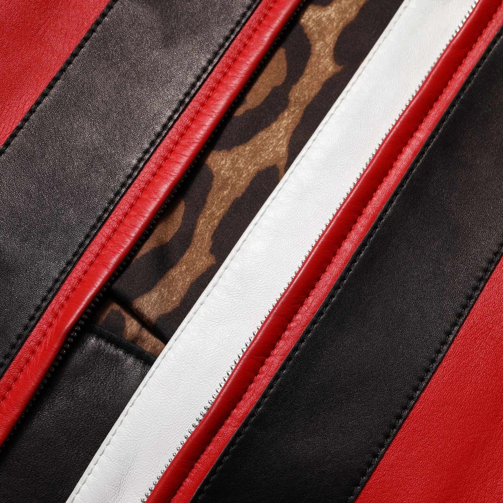 Dolce & Gabbana Multicolor Leather Biker Full Zip Coat Jacket