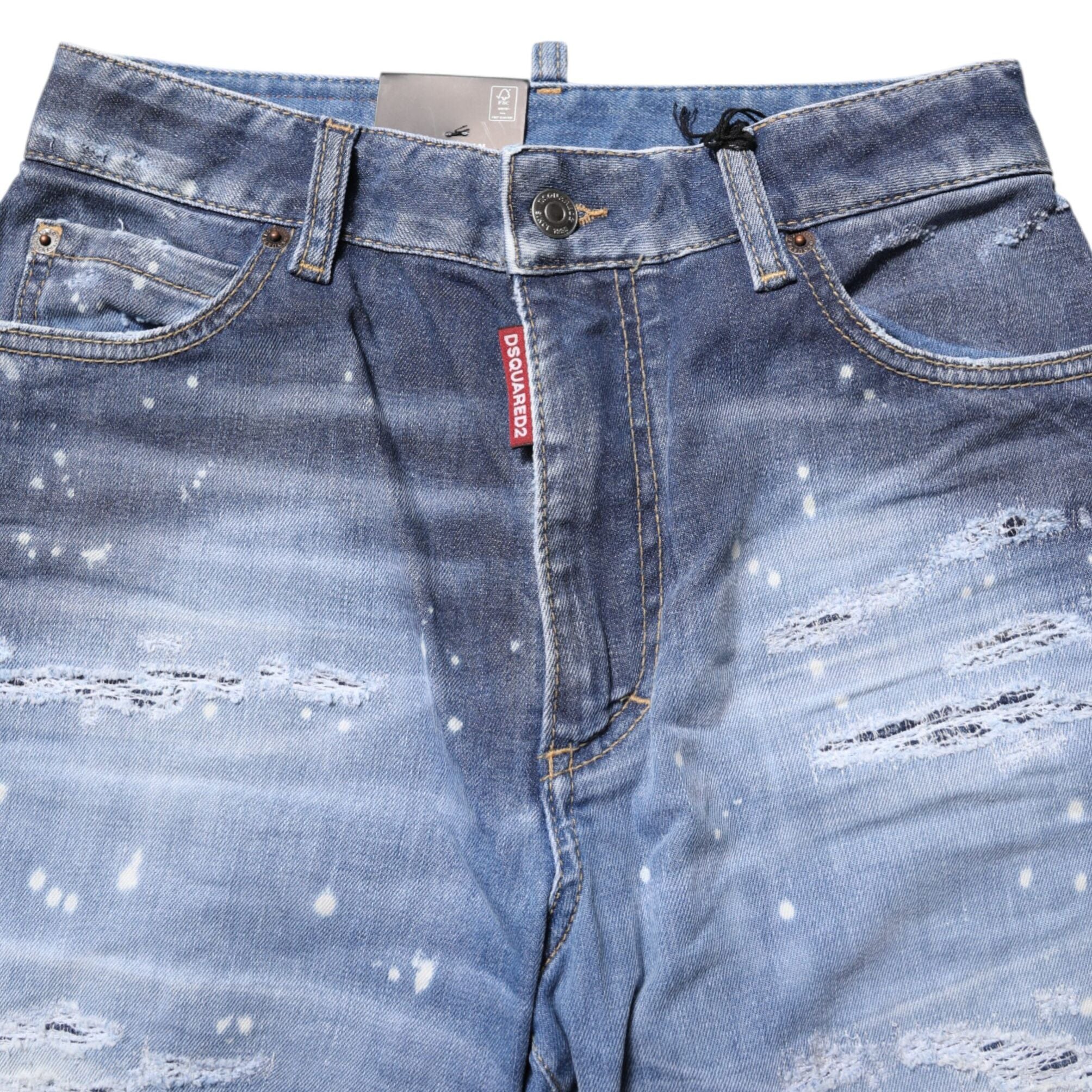 Dsquared² Blue Tattered Cotton Mid Waist Straight Denim Jeans