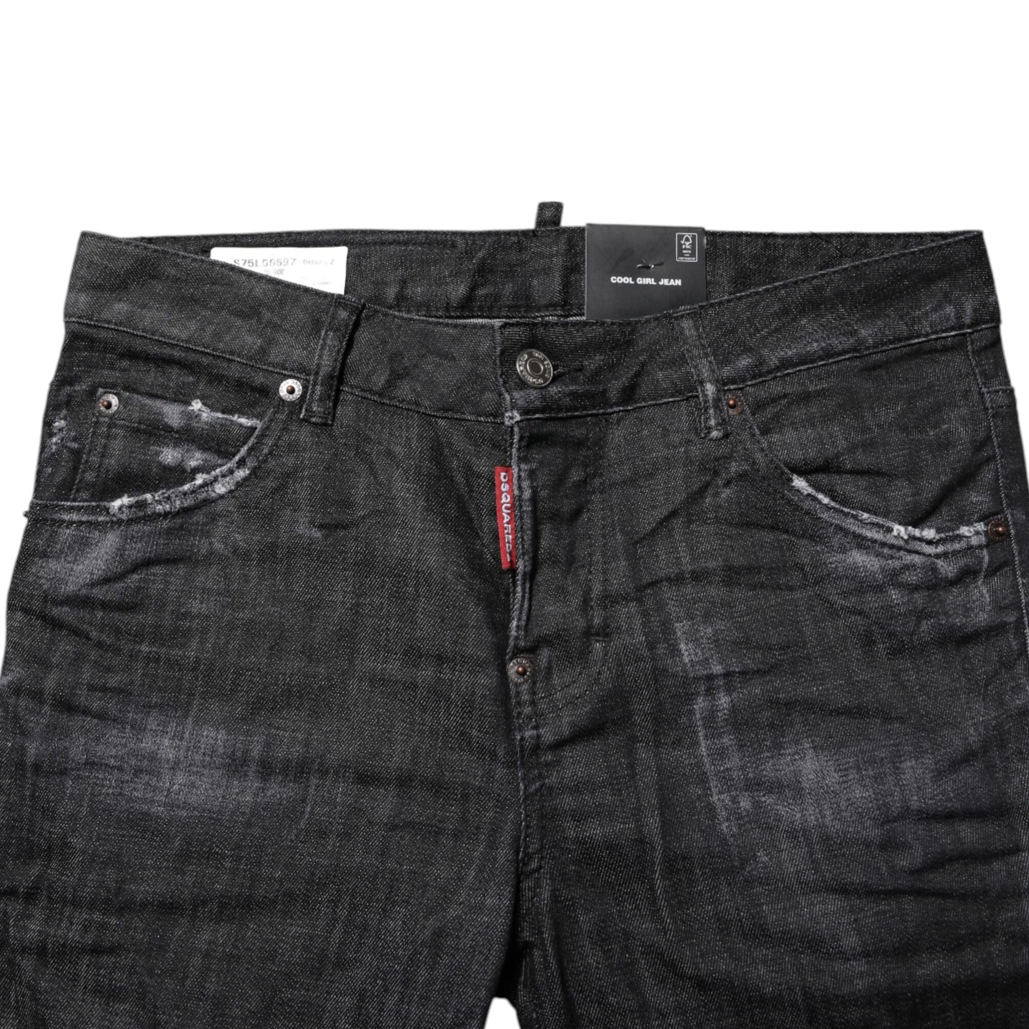 Dsquared² Black Washed Cotton Mid Waist Skinny Jeans