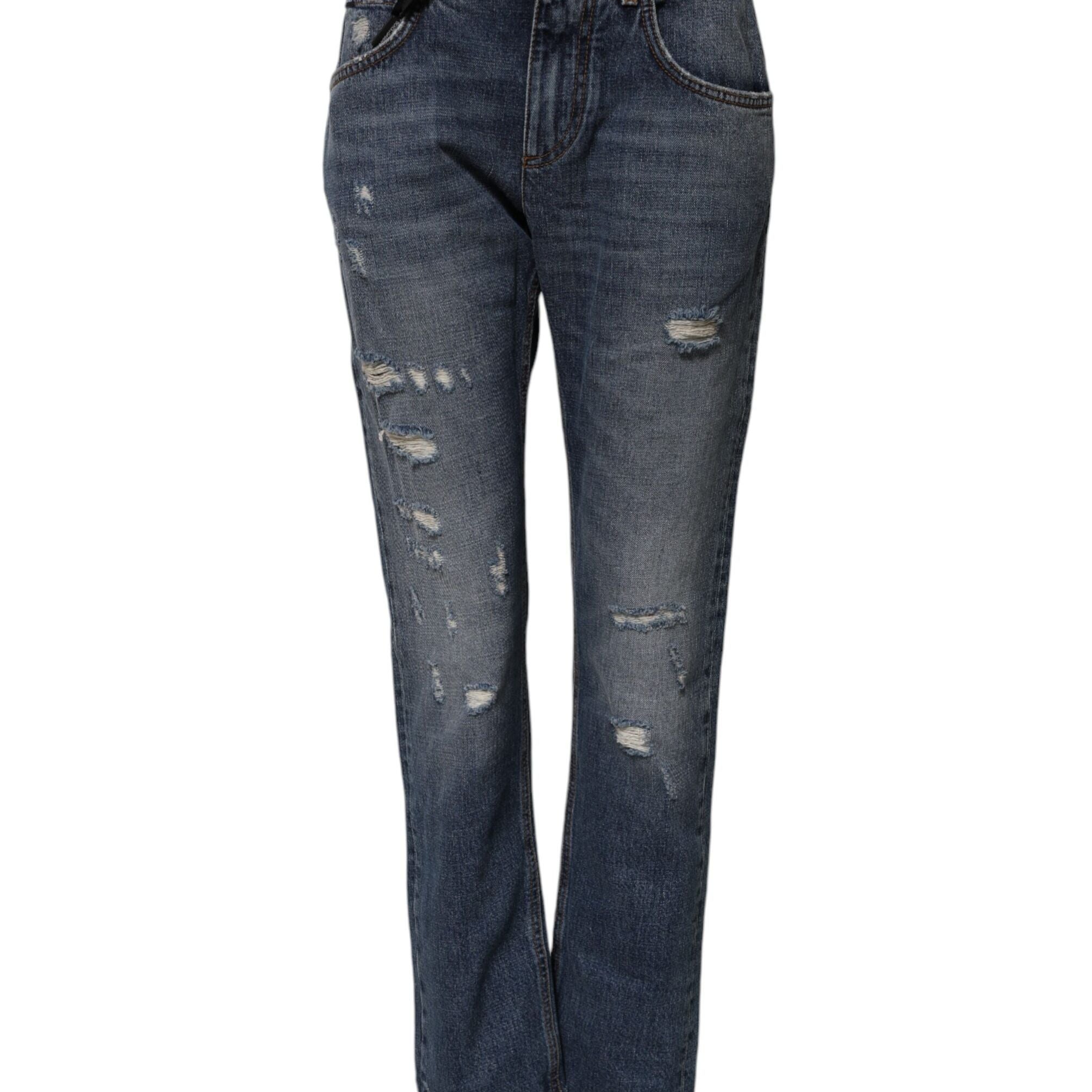 Dolce & Gabbana Blue Cotton Tattered Boyfriend Denim Jeans