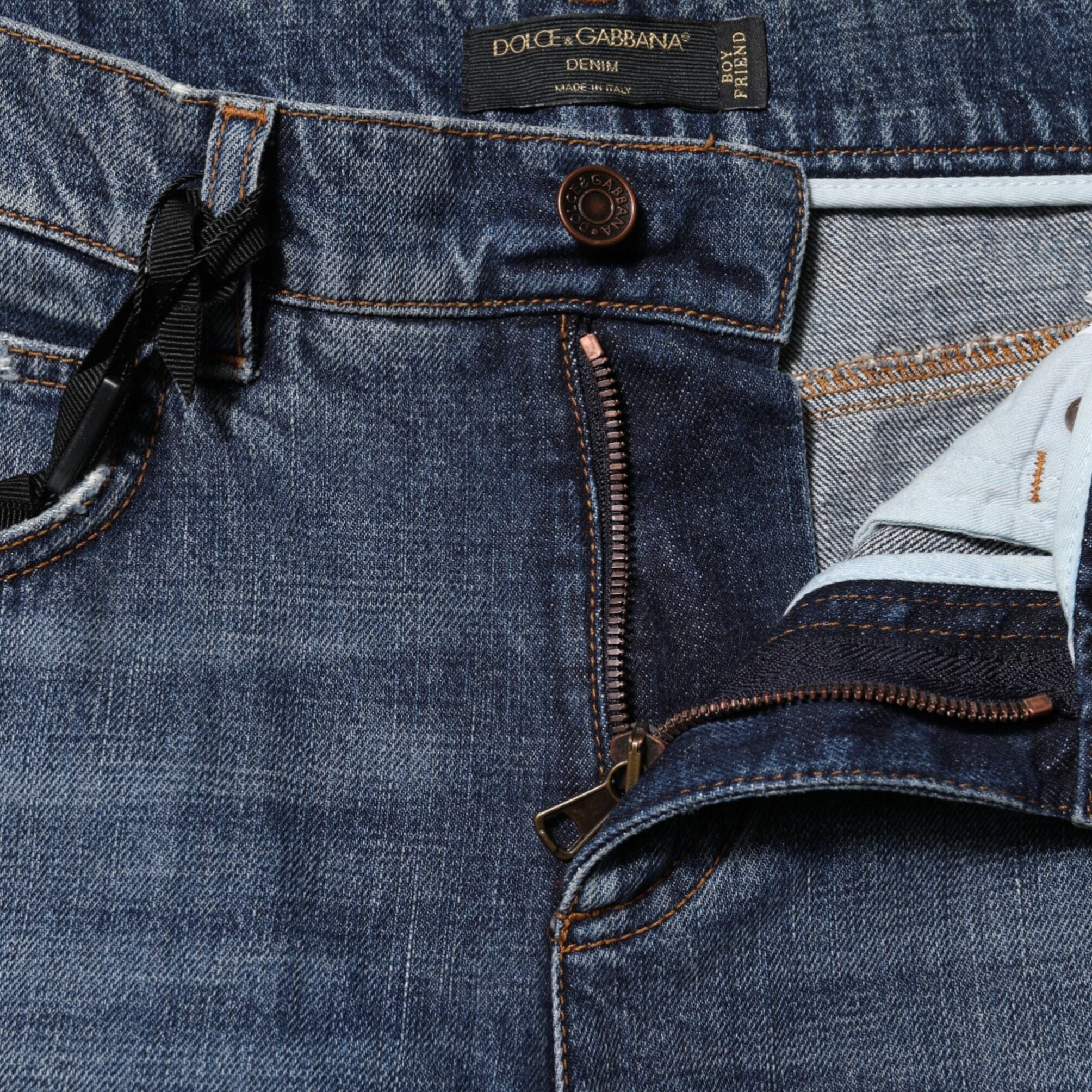 Dolce & Gabbana Blue Cotton Tattered Boyfriend Denim Jeans