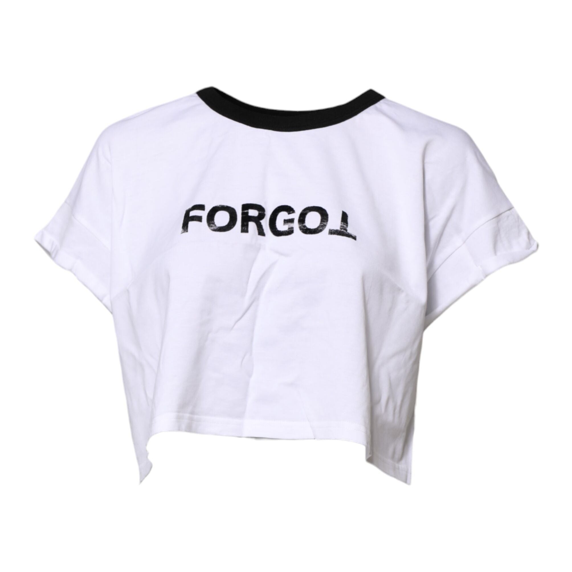 Dolce & Gabbana White Graphic Print Crew Neck Cropped T-shirt