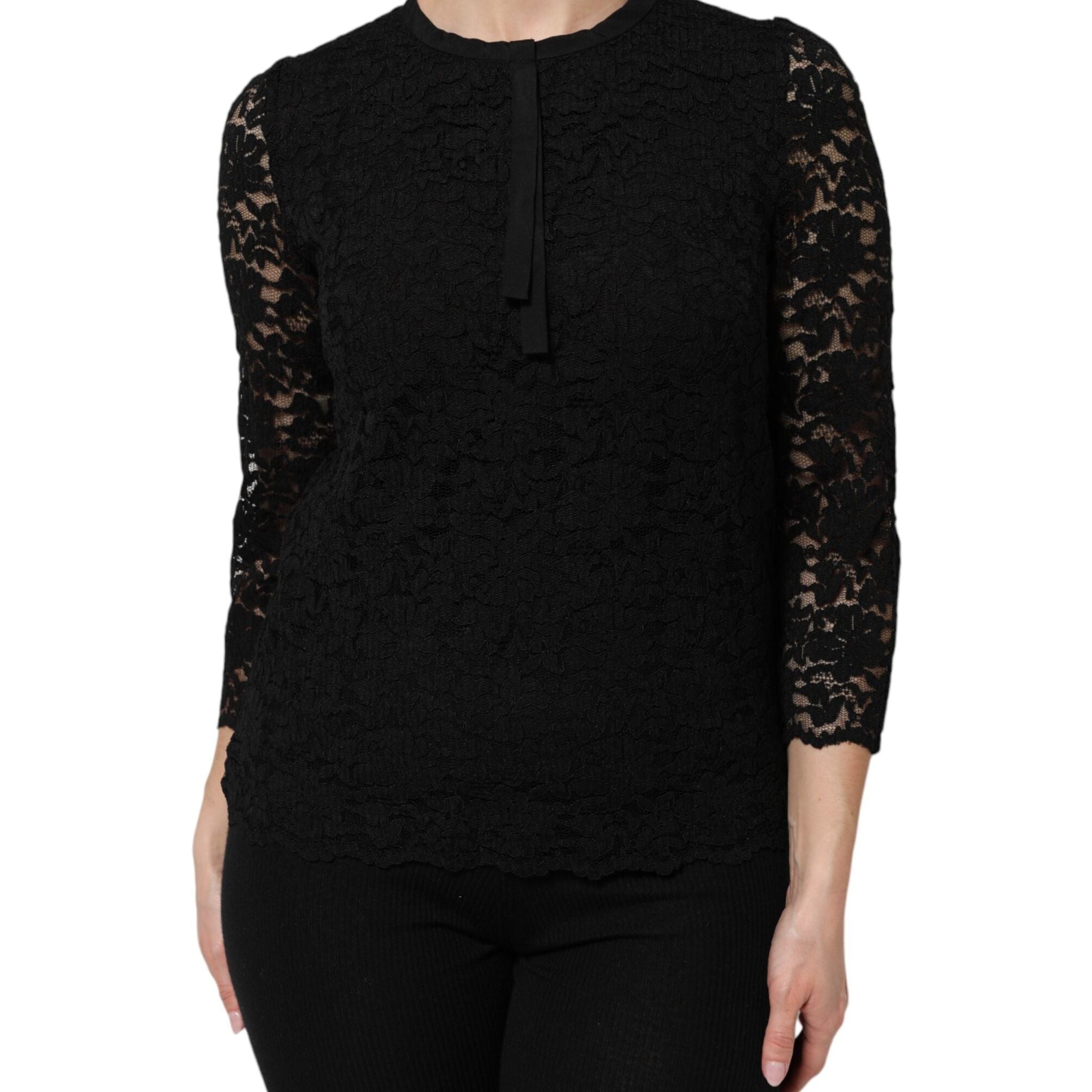 Dolce & Gabbana Black Nylon Lace Long Sleeve Blouse Top