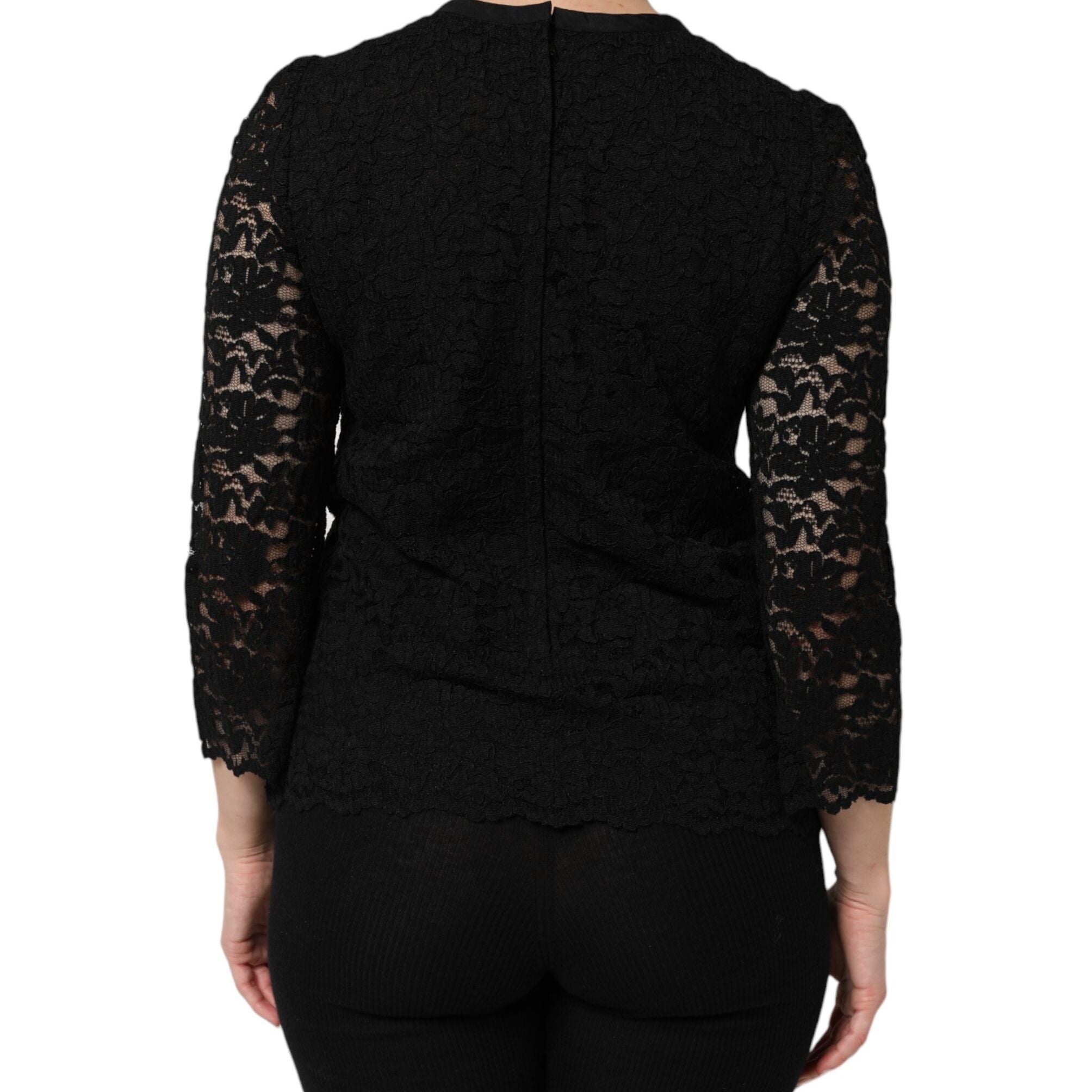 Dolce & Gabbana Black Nylon Lace Long Sleeve Blouse Top