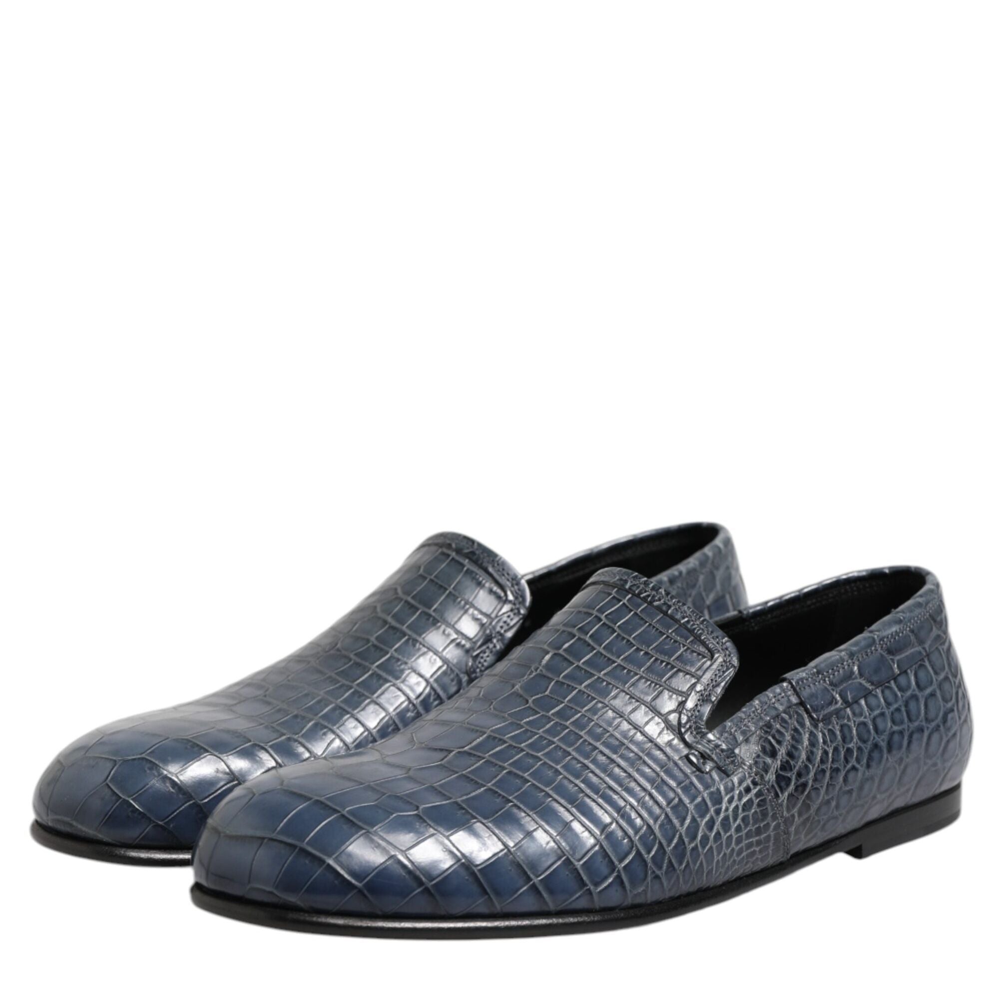 Dolce & Gabbana Blue Exotic Leather Slip On Loafers Men Dress Shoes