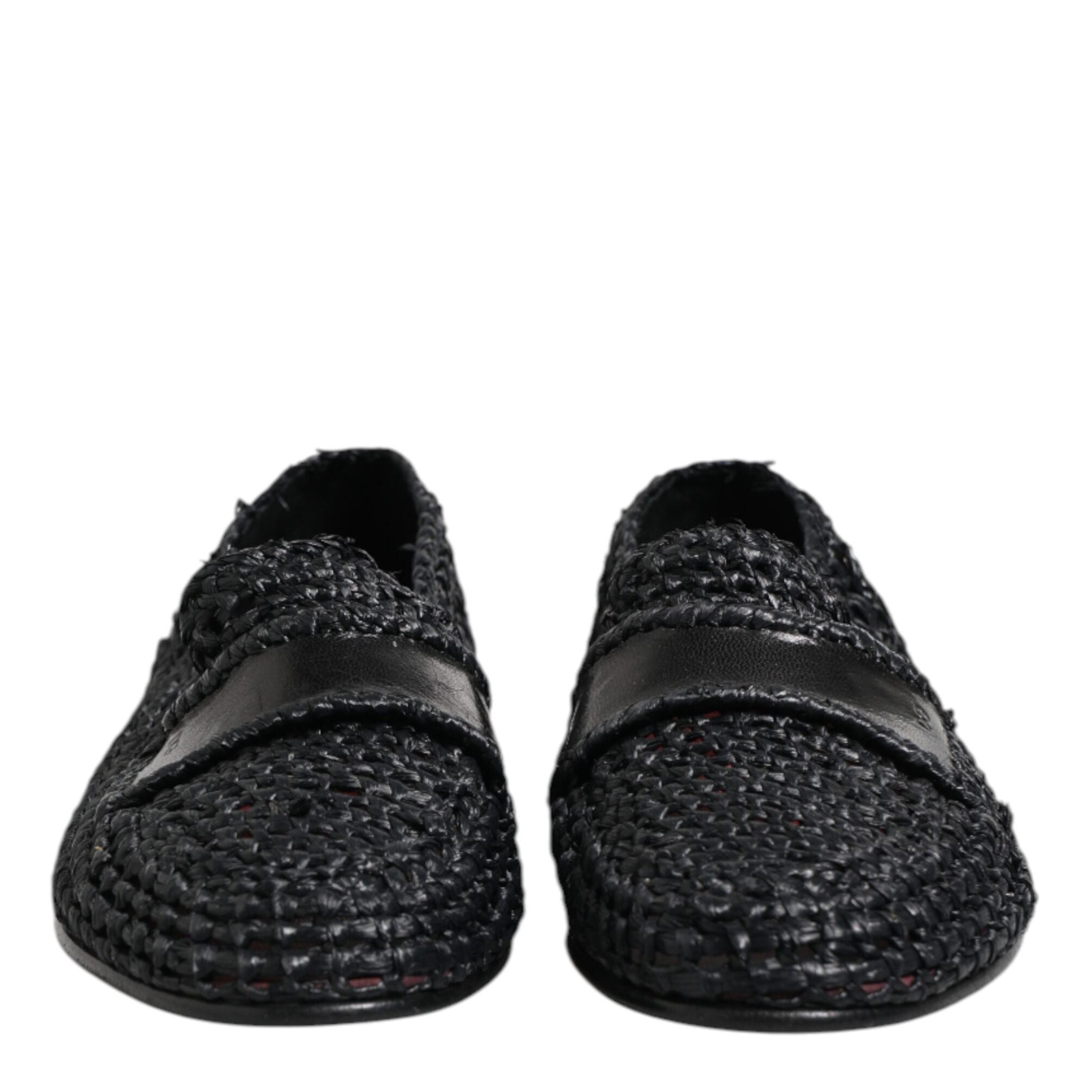 Dolce & Gabbana Black Woven Leather Slip On Loafers Men Shoes