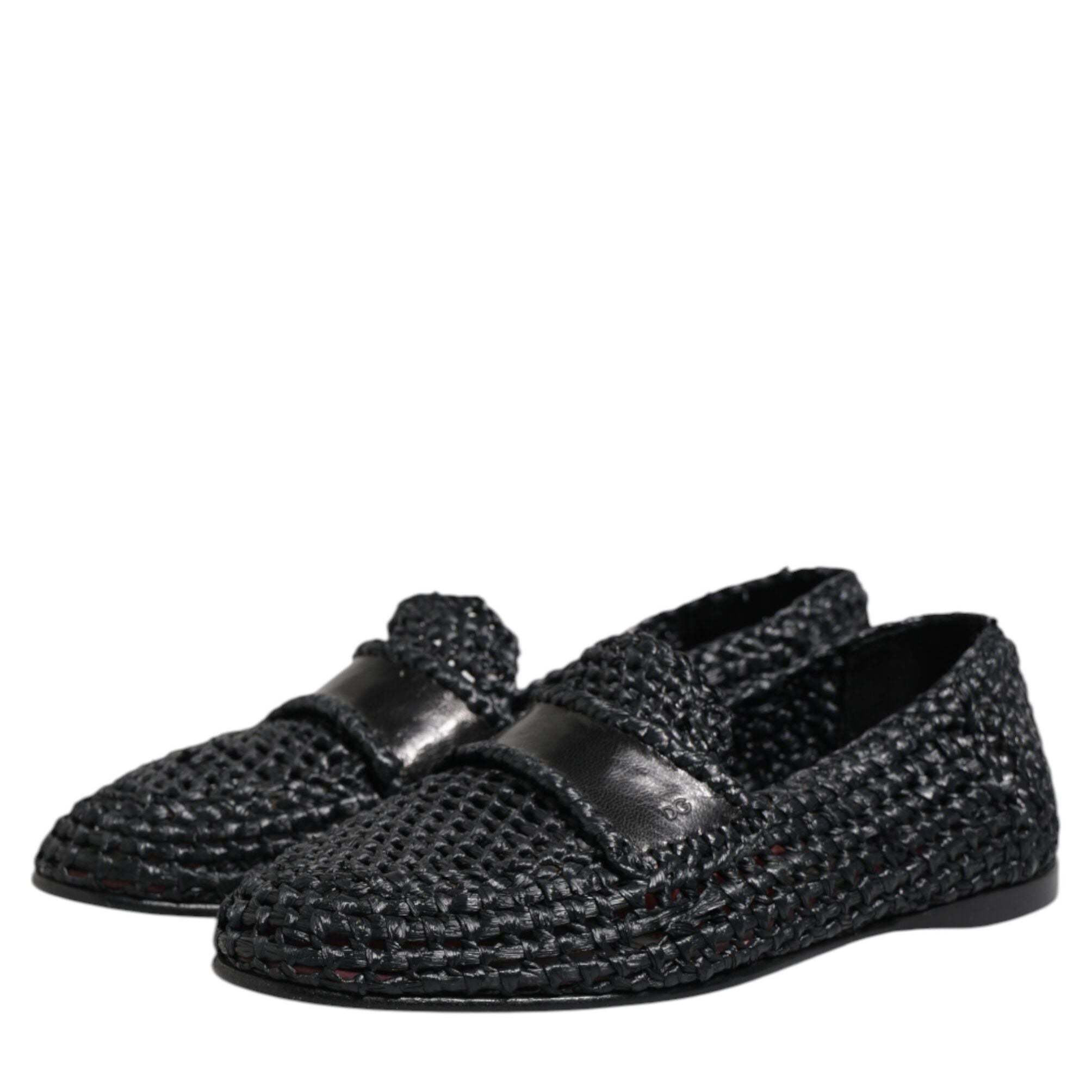 Dolce & Gabbana Black Woven Leather Slip On Loafers Men Shoes