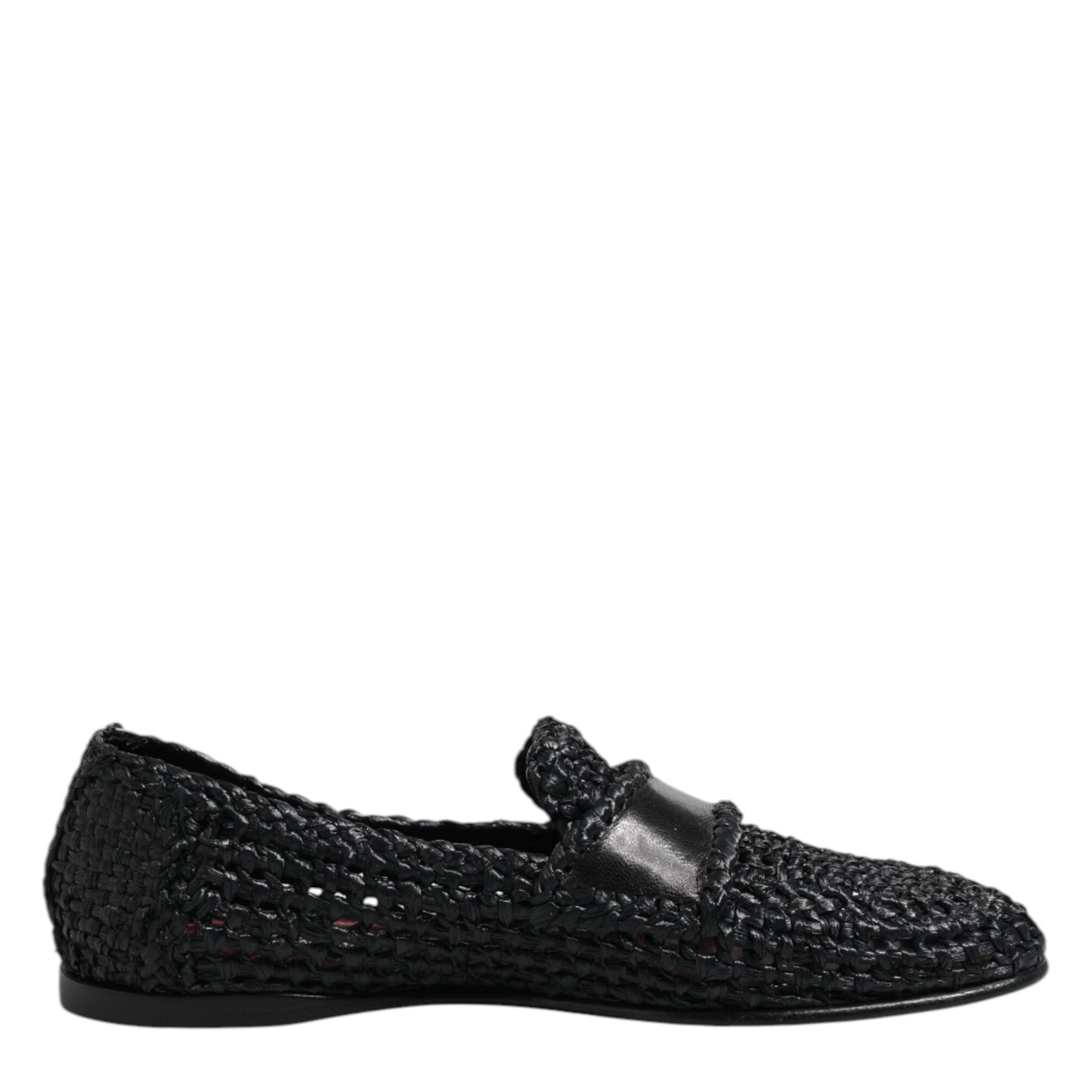 Dolce & Gabbana Black Woven Leather Slip On Loafers Men Shoes