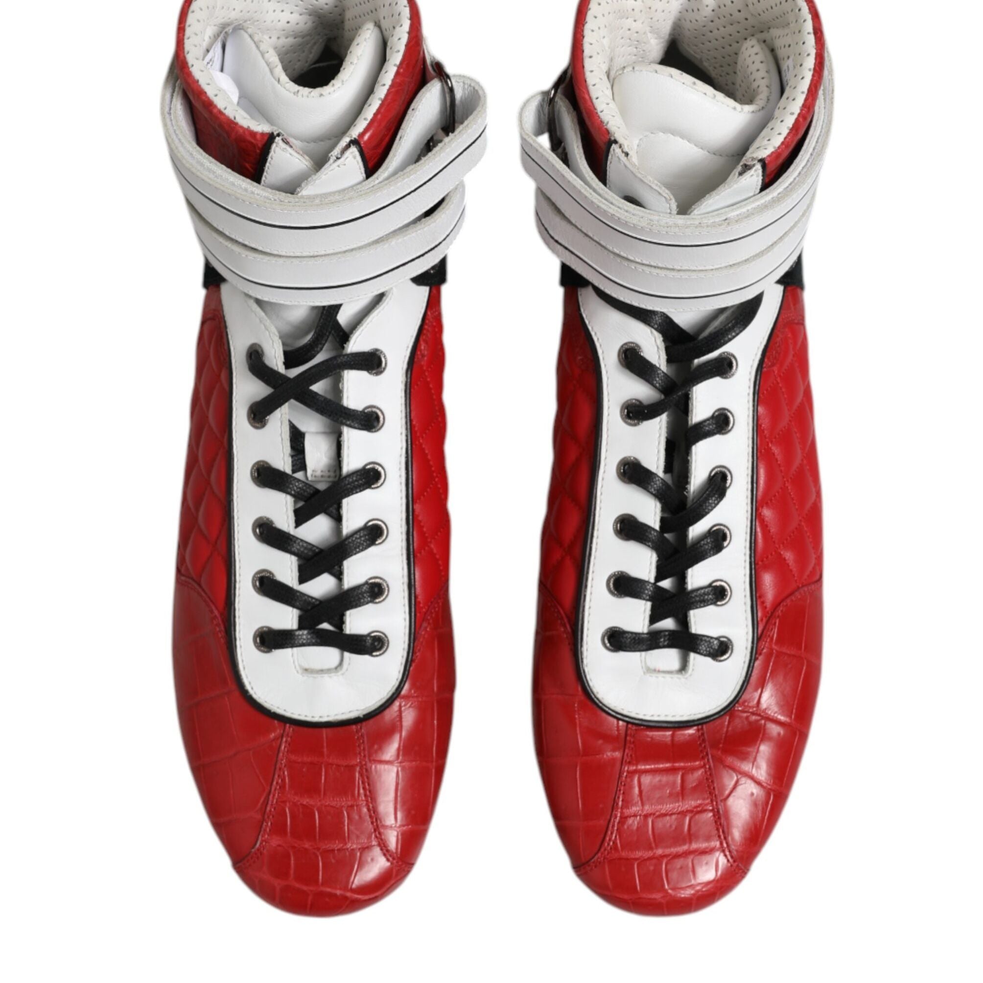 Dolce & Gabbana Red Quilted Leather Lace Up Sneakers Shoes