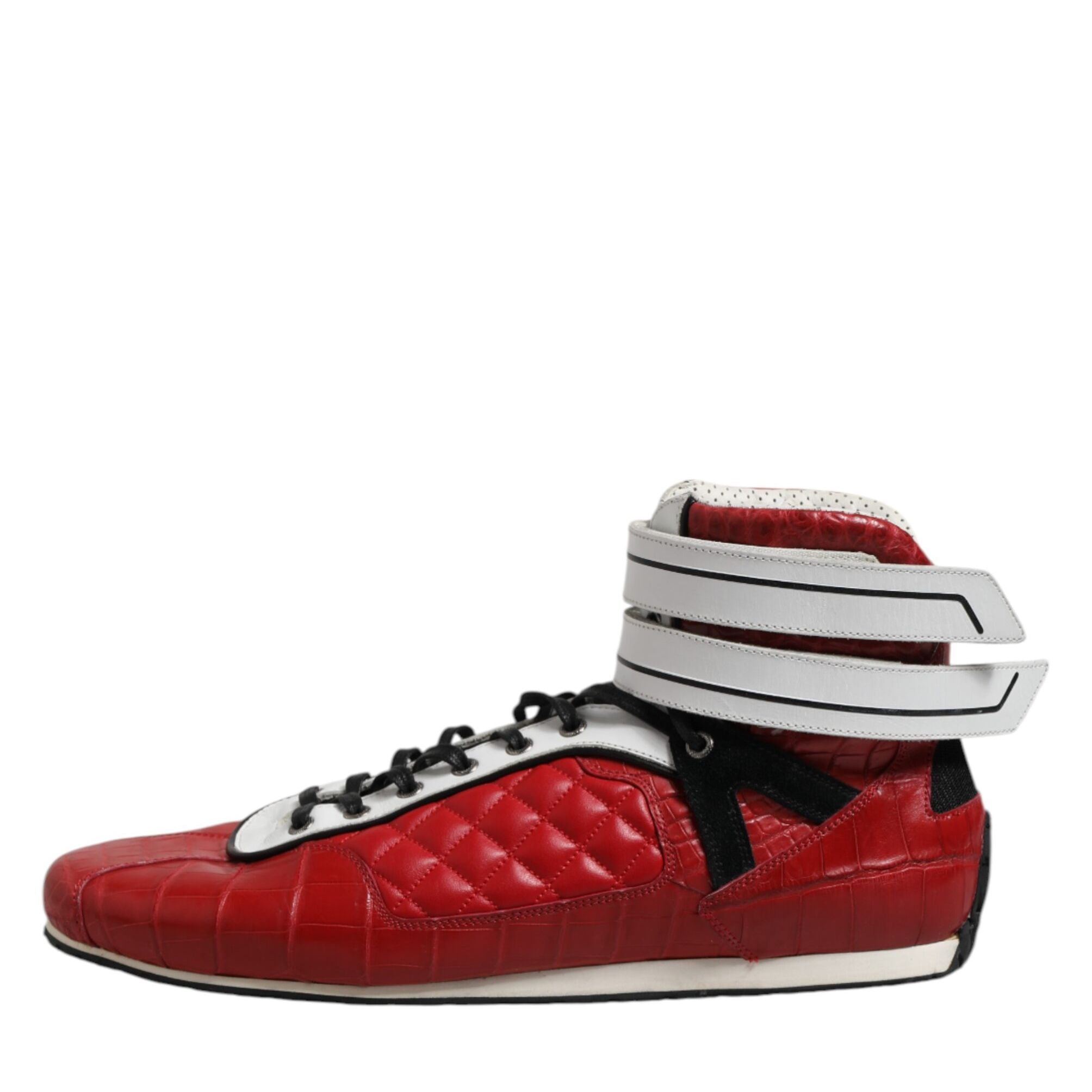 Dolce & Gabbana Red Quilted Leather Lace Up Sneakers Shoes