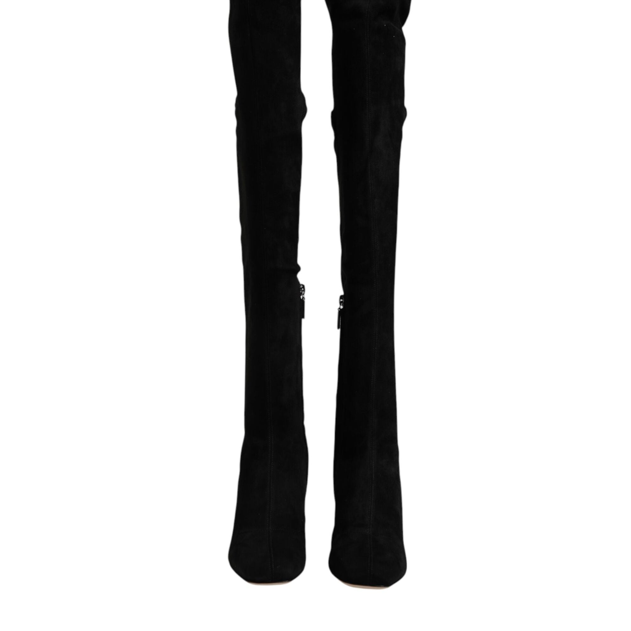 Dolce & Gabbana Black Suede Leather Knee High Boots Shoes