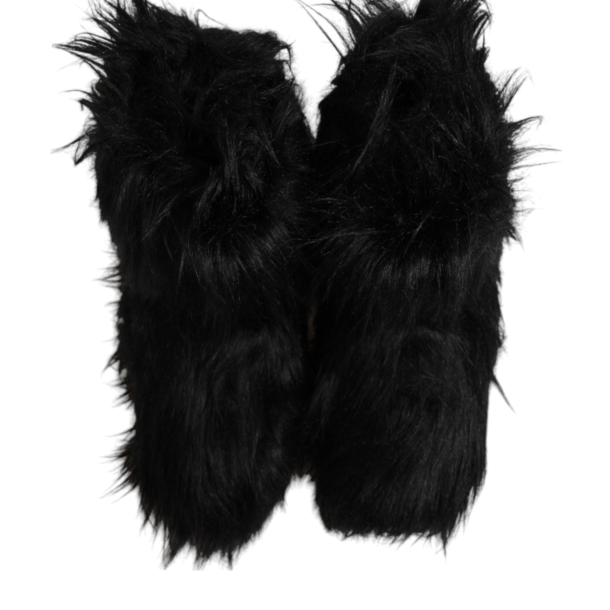 Dolce & Gabbana Black Faux Fur Mid Calf Boots Shoes