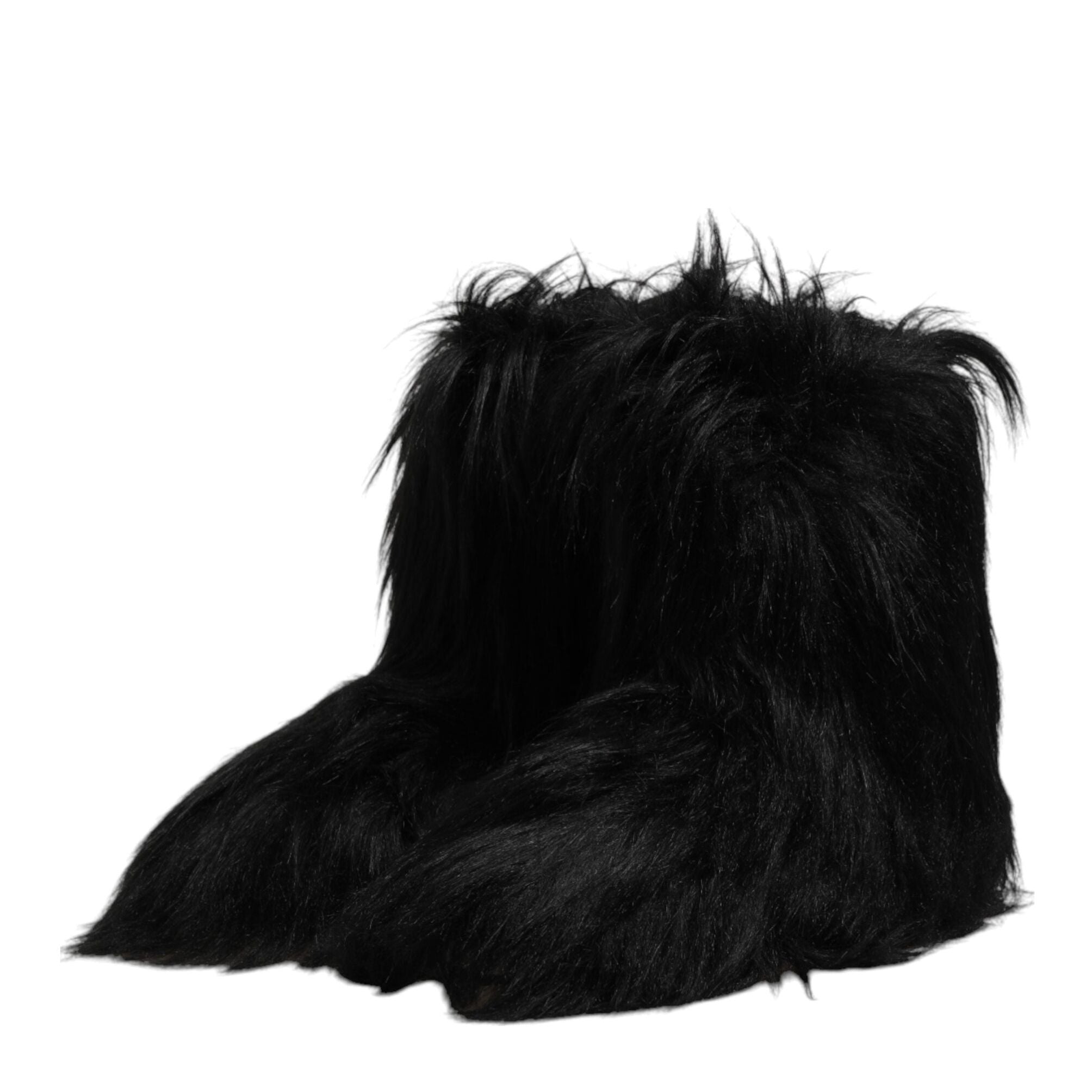 Dolce & Gabbana Black Faux Fur Mid Calf Boots Shoes