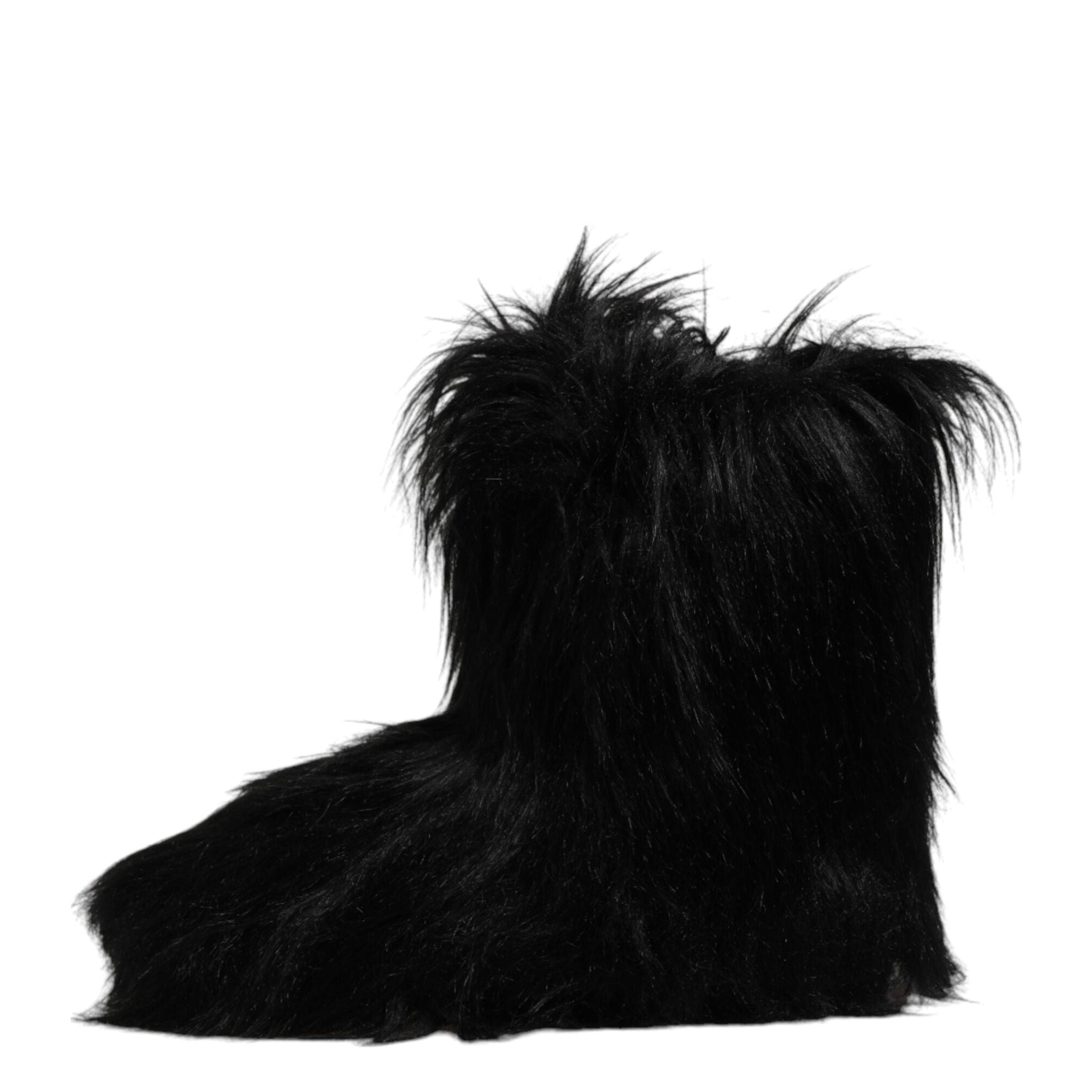 Dolce & Gabbana Black Faux Fur Mid Calf Boots Shoes