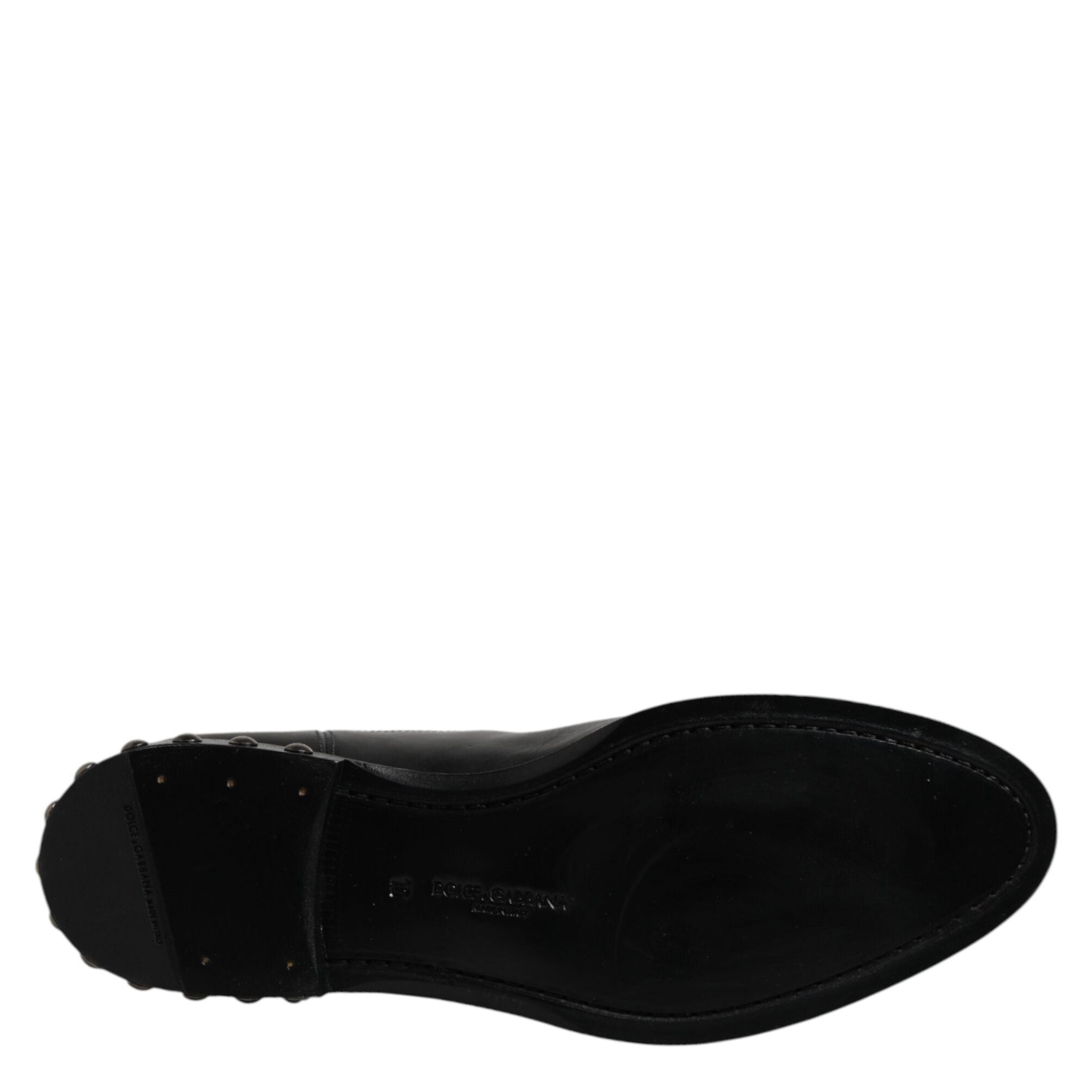 Dolce & Gabbana Black Leather Logo Ankle Boots Studded Shoes